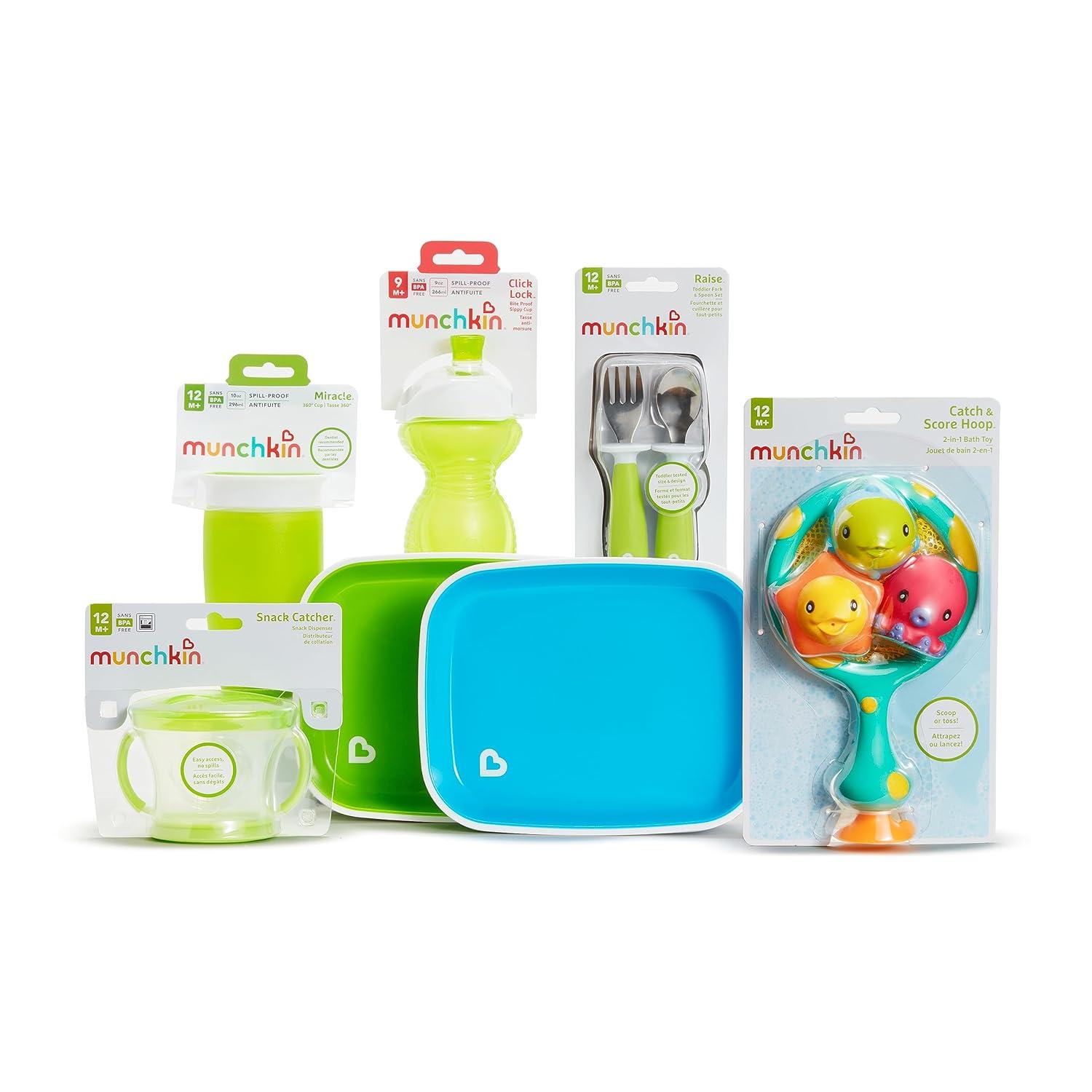 imageMunchkin 1st Birthday BabyToddler Gift Set Includes Sippy Cups Plates Feeding Utensils Snack Catcher Bath Toy and Teether PinkNeutral