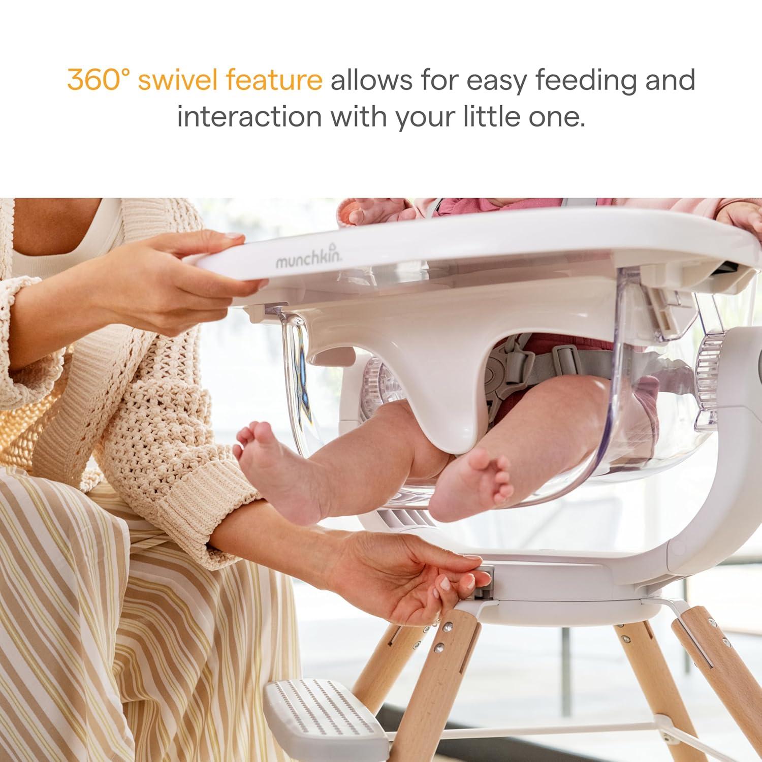 imageMunchkin 360 Cloud Baby and Toddler High Chair with Clear Seat and 360 Swivel White and Grey with Wooden LegsSEAT