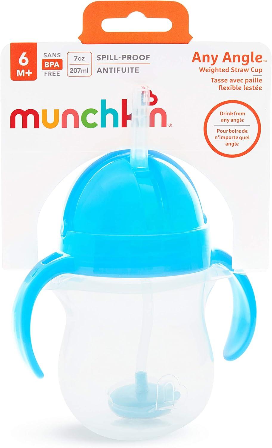 imageMunchkin Any Angle Sippy Cups for Toddlers Spill Proof Weighted Straw Cup with Transition Handles for Babies 6 Months and Up 7 Ounce 2 Pack BlueBlue