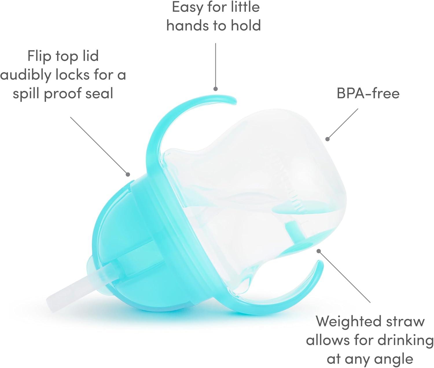 imageMunchkin Any Angle Sippy Cups for Toddlers Spill Proof Weighted Straw Cup with Transition Handles for Babies 6 Months and Up 7 Ounce 2 Pack BlueBlue