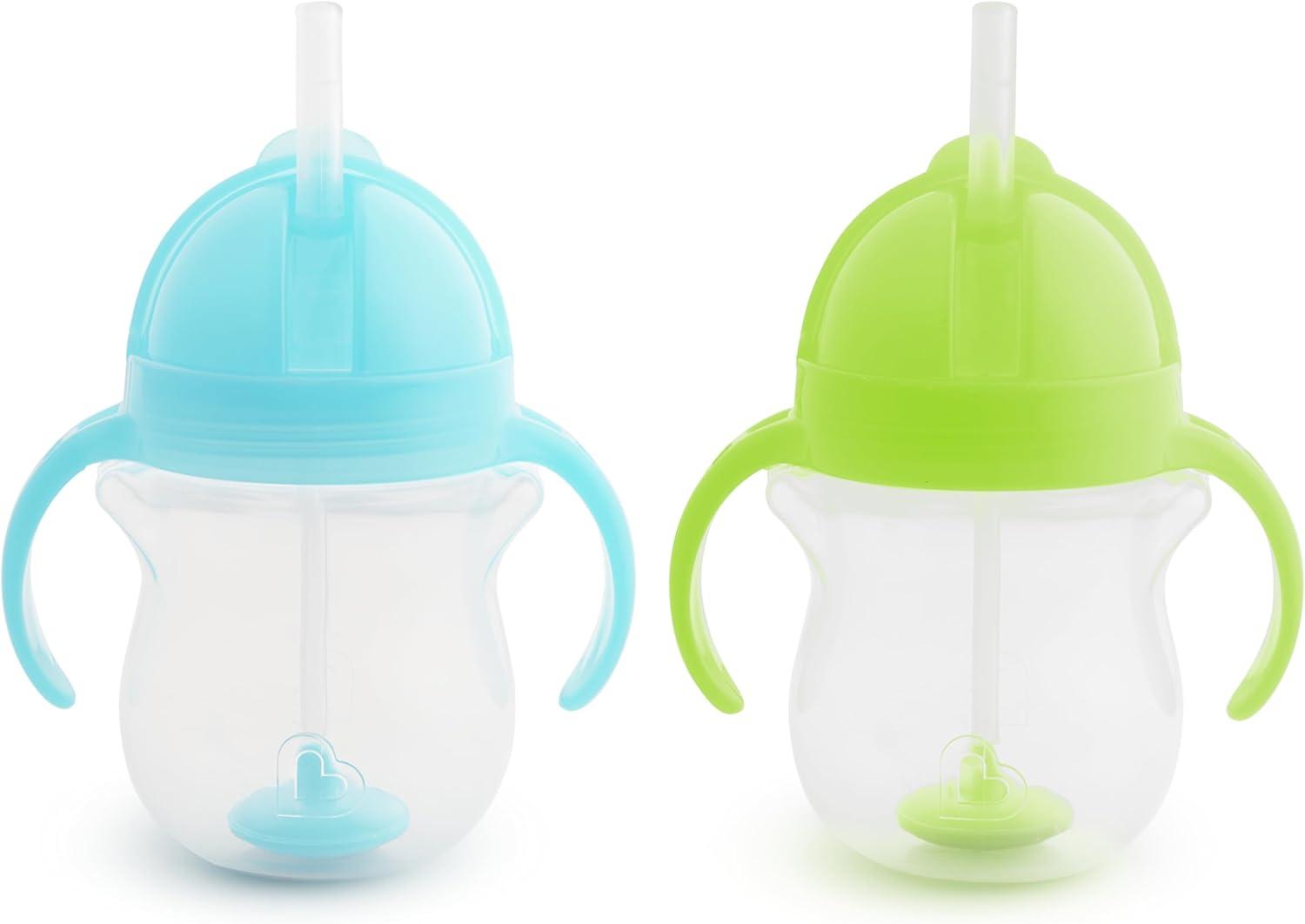 imageMunchkin Any Angle Sippy Cups for Toddlers Spill Proof Weighted Straw Cup with Transition Handles for Babies 6 Months and Up 7 Ounce 2 Pack BlueBlueGreen