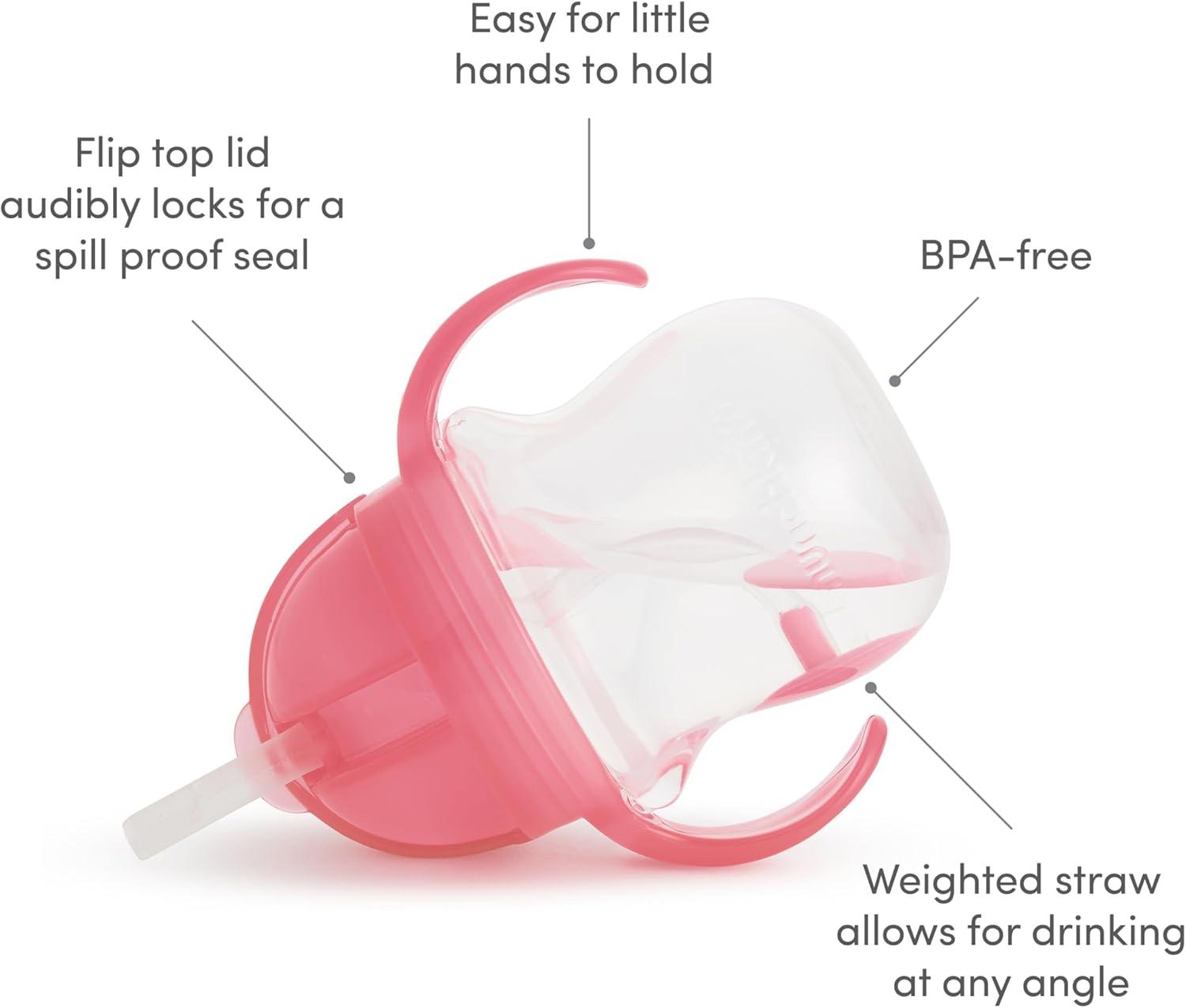 imageMunchkin Any Angle Sippy Cups for Toddlers Spill Proof Weighted Straw Cup with Transition Handles for Babies 6 Months and Up 7 Ounce 2 Pack BluePink