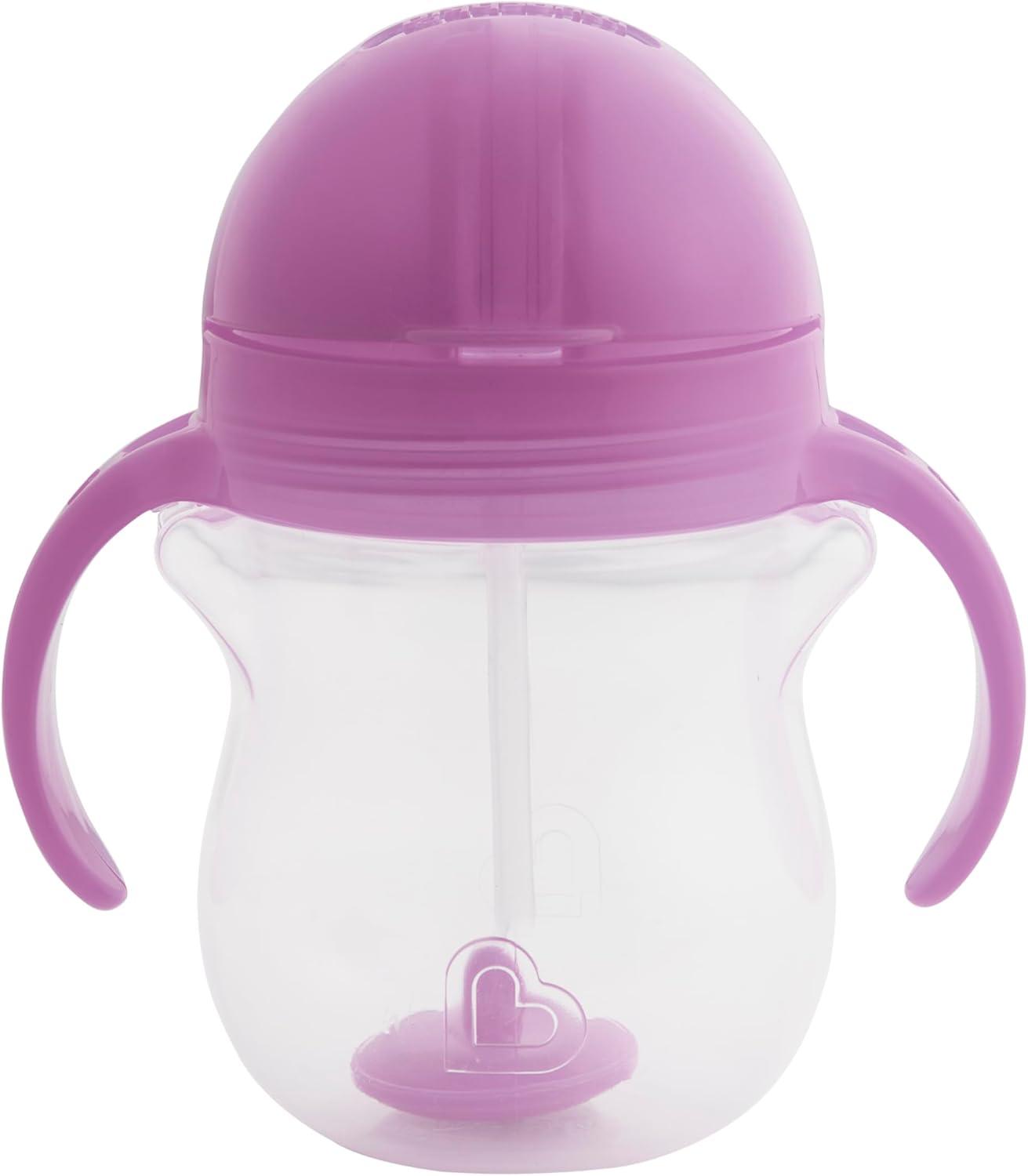 imageMunchkin Any Angle Sippy Cups for Toddlers Spill Proof Weighted Straw Cup with Transition Handles for Babies 6 Months and Up 7 Ounce 2 Pack BluePinkPurple