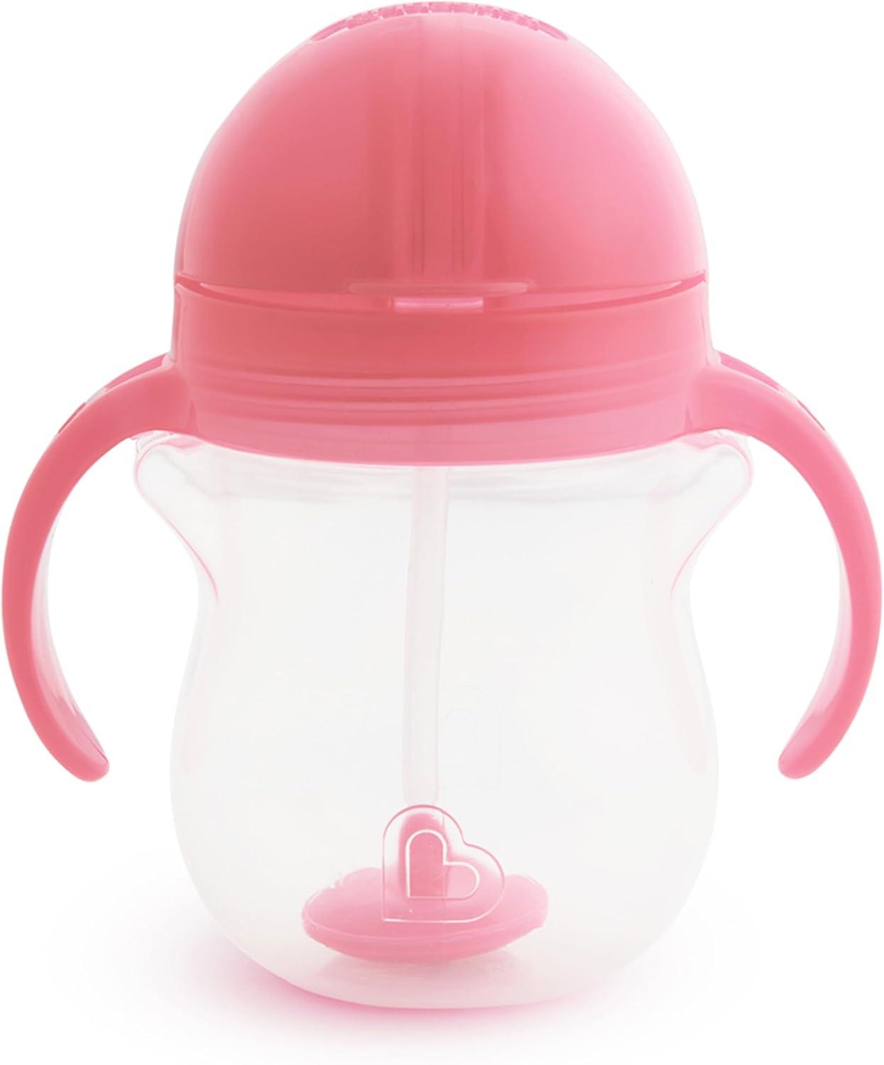imageMunchkin Any Angle Sippy Cups for Toddlers Spill Proof Weighted Straw Cup with Transition Handles for Babies 6 Months and Up 7 Ounce 2 Pack PinkPurplePink
