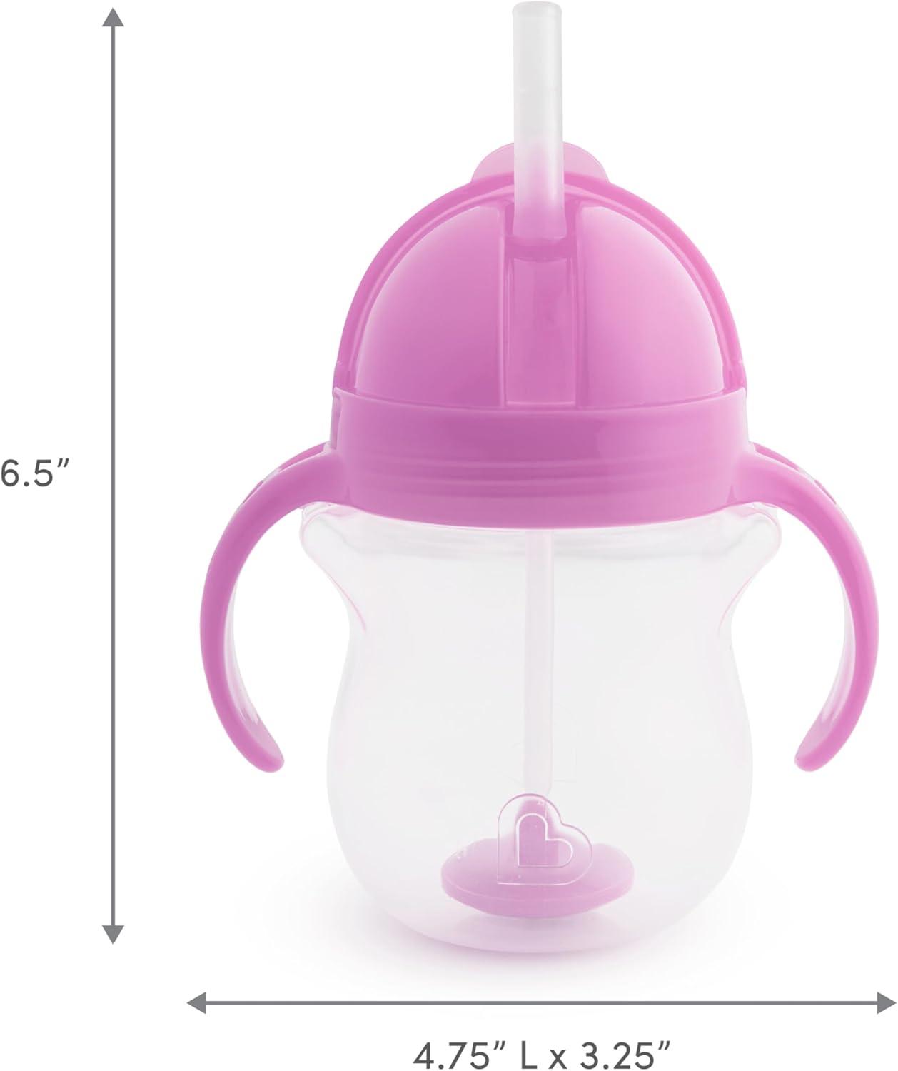 imageMunchkin Any Angle Sippy Cups for Toddlers Spill Proof Weighted Straw Cup with Transition Handles for Babies 6 Months and Up 7 Ounce 2 Pack PinkPurplePurple