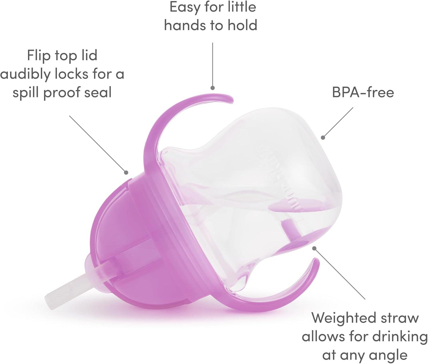 imageMunchkin Any Angle Sippy Cups for Toddlers Spill Proof Weighted Straw Cup with Transition Handles for Babies 6 Months and Up 7 Ounce 2 Pack PinkPurplePurple
