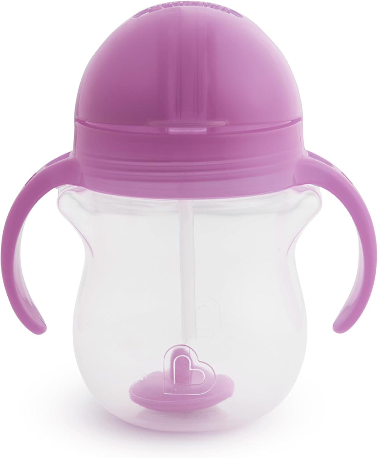 imageMunchkin Any Angle Sippy Cups for Toddlers Spill Proof Weighted Straw Cup with Transition Handles for Babies 6 Months and Up 7 Ounce 2 Pack PinkPurplePurple