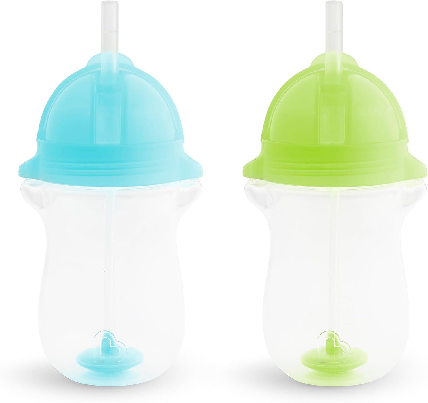 imageMunchkin Any Angle Weighted Toddler Straw Cups with Click Lock Lid 10 Ounce 2 Pack PinkPurpleBlueGreen