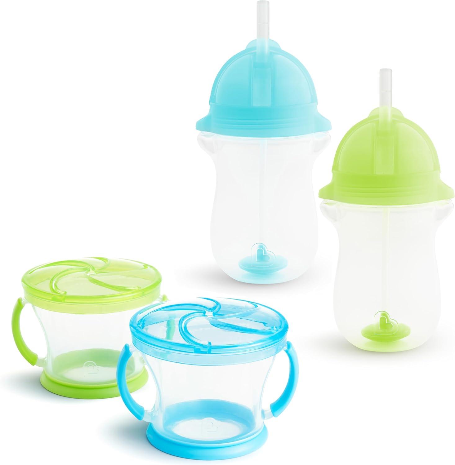 imageMunchkin Any Angle Weighted Toddler Straw Cups with Click Lock Lid 10 Ounce 2 Pack PinkPurpleBlueGreen