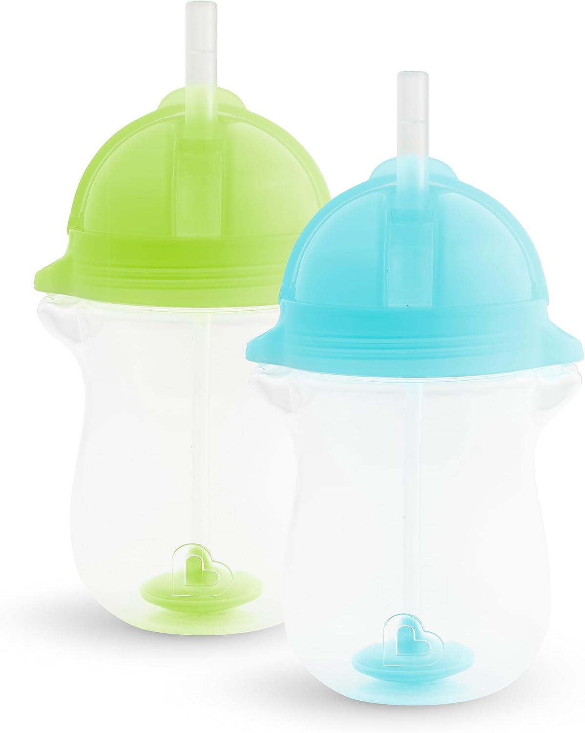 imageMunchkin Any Angle Weighted Toddler Straw Cups with Click Lock Lid 10 Ounce 2 Pack PinkPurpleBlueGreen