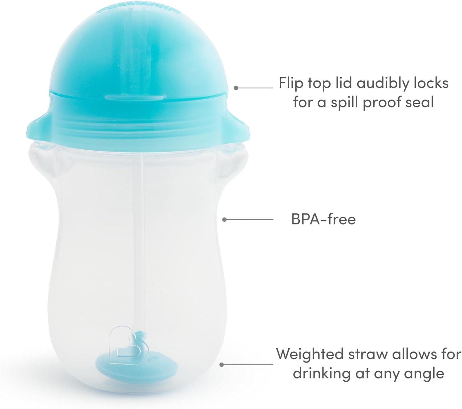 imageMunchkin Any Angle Weighted Toddler Straw Cups with Click Lock Lid 10 Ounce 2 Pack PinkPurpleBlueGreen