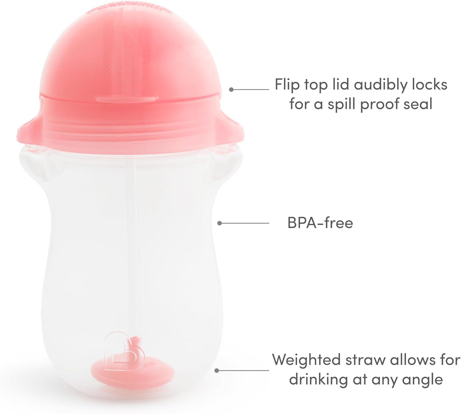 imageMunchkin Any Angle Weighted Toddler Straw Cups with Click Lock Lid 10 Ounce 2 Pack PinkPurplePinkPurple