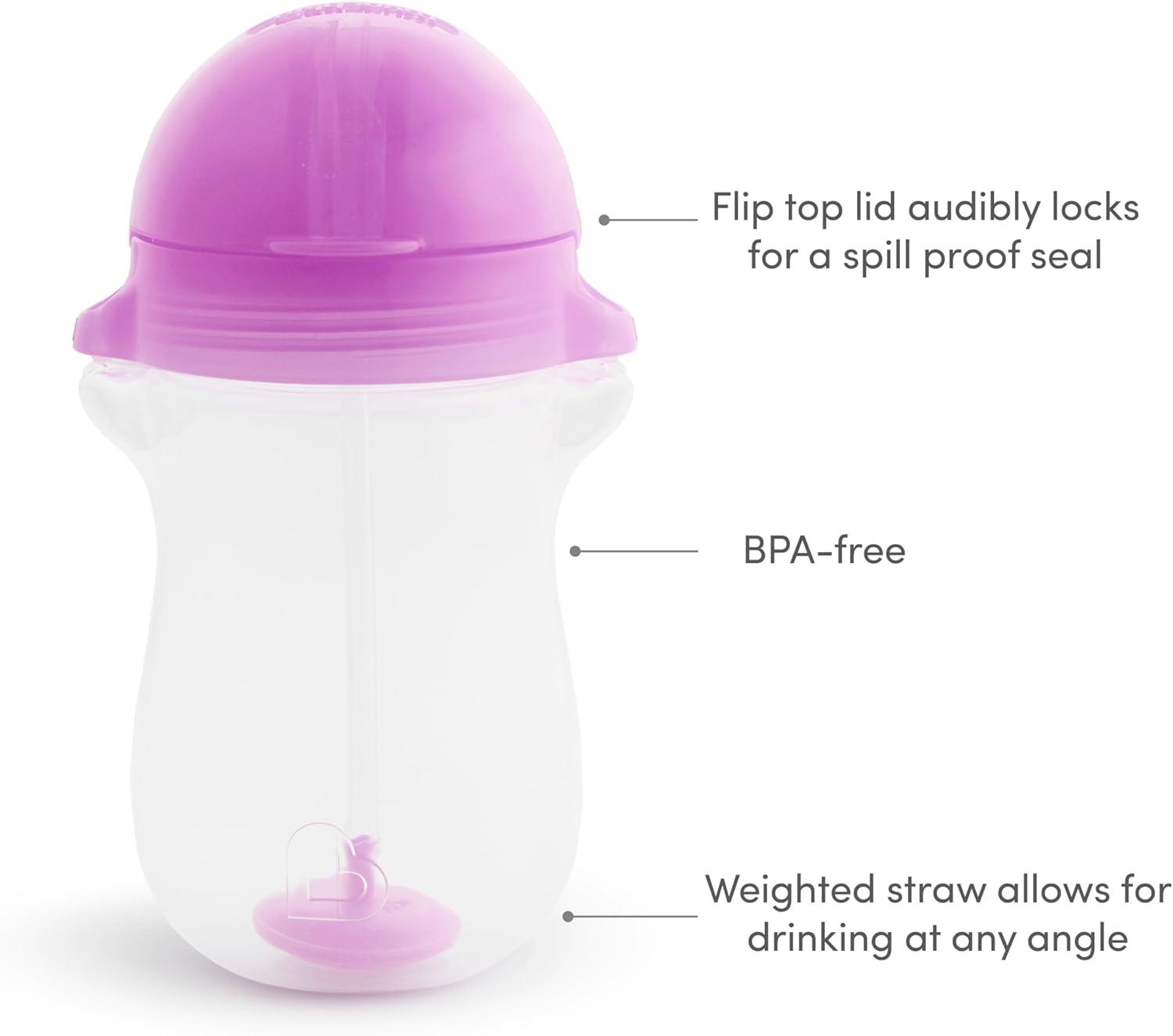 imageMunchkin Any Angle Weighted Toddler Straw Cups with Click Lock Lid 10 Ounce 2 Pack PinkPurplePinkPurple