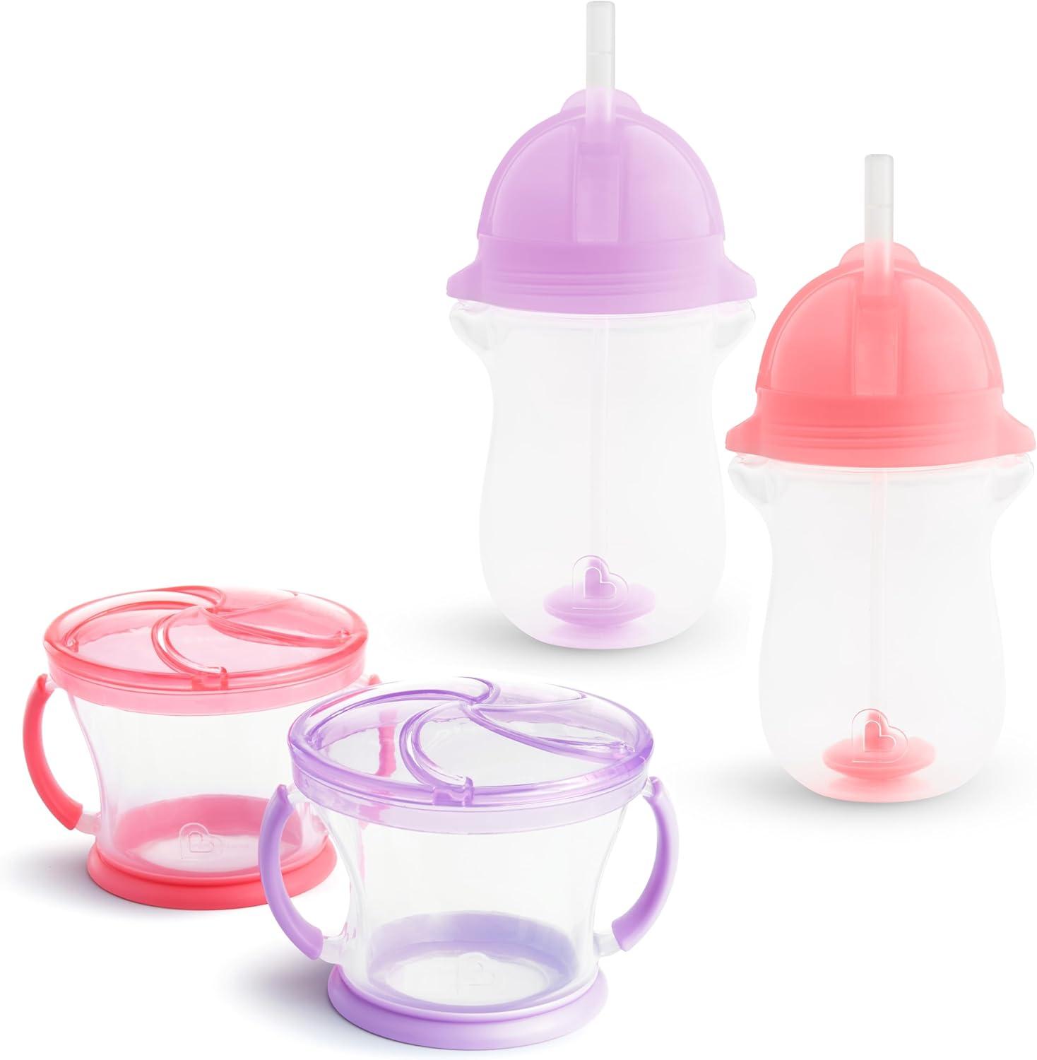 imageMunchkin Any Angle Weighted Toddler Straw Cups with Click Lock Lid 10 Ounce 2 Pack PinkPurplePinkPurple
