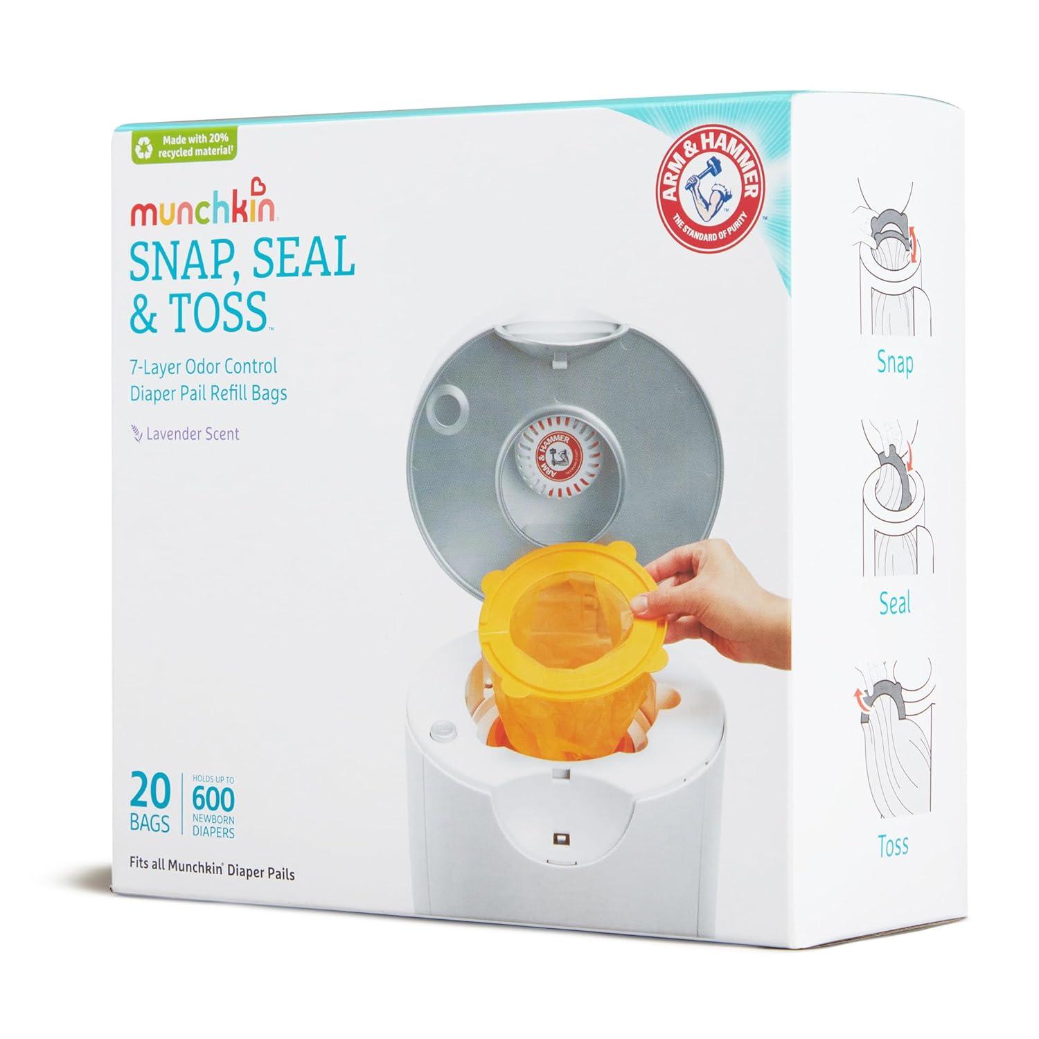imageMunchkin Arm ampamp Hammer Diaper Pail Snap Seal ampamp Toss Refill Bags Holds up to 600 Newborn Diapers 20 Pack20 Pack