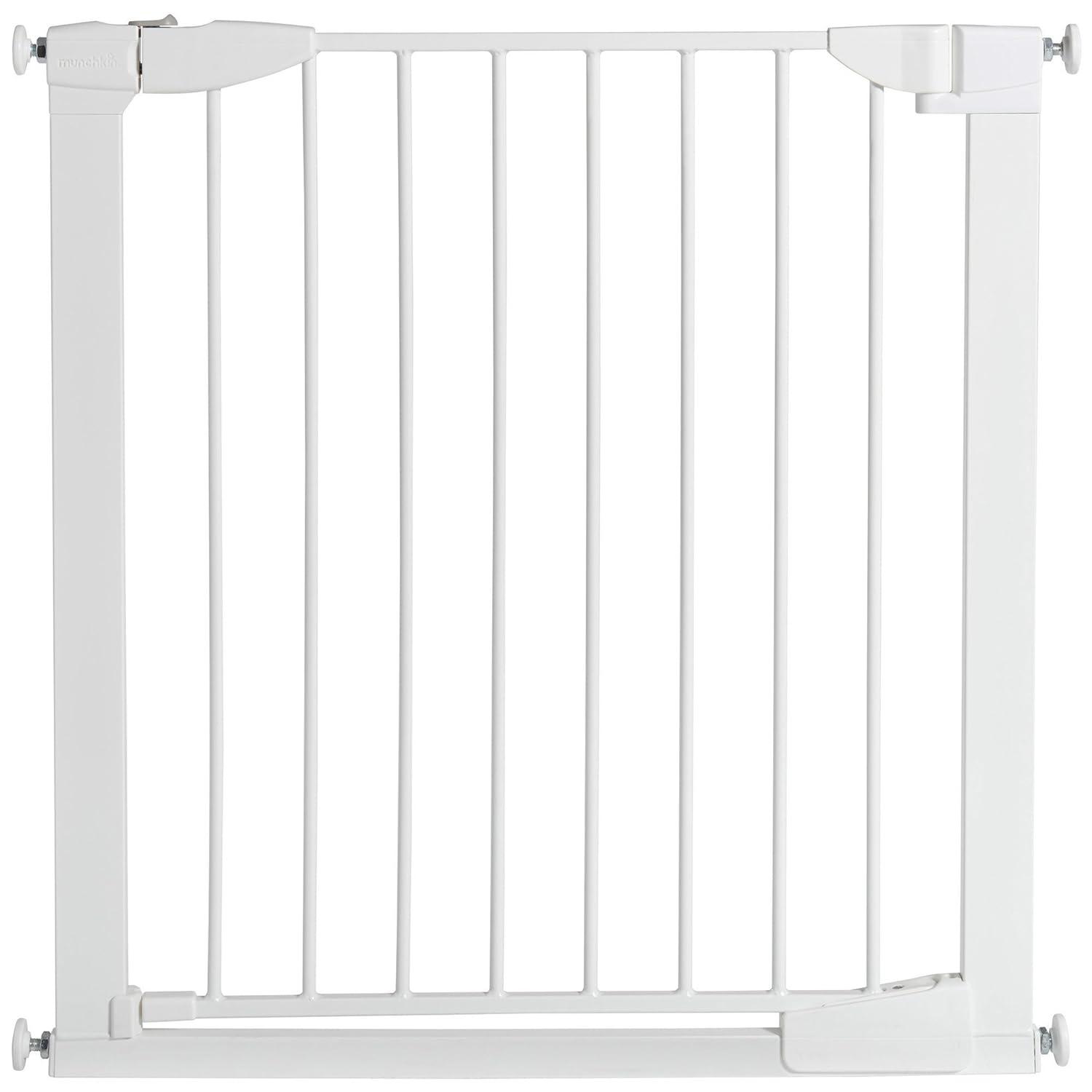 imageMunchkin Auto Close Pressure Mounted Baby Gate for Stairs Hallways and Doors Walk Through with Door Metal White  378 Inch Pack of 1