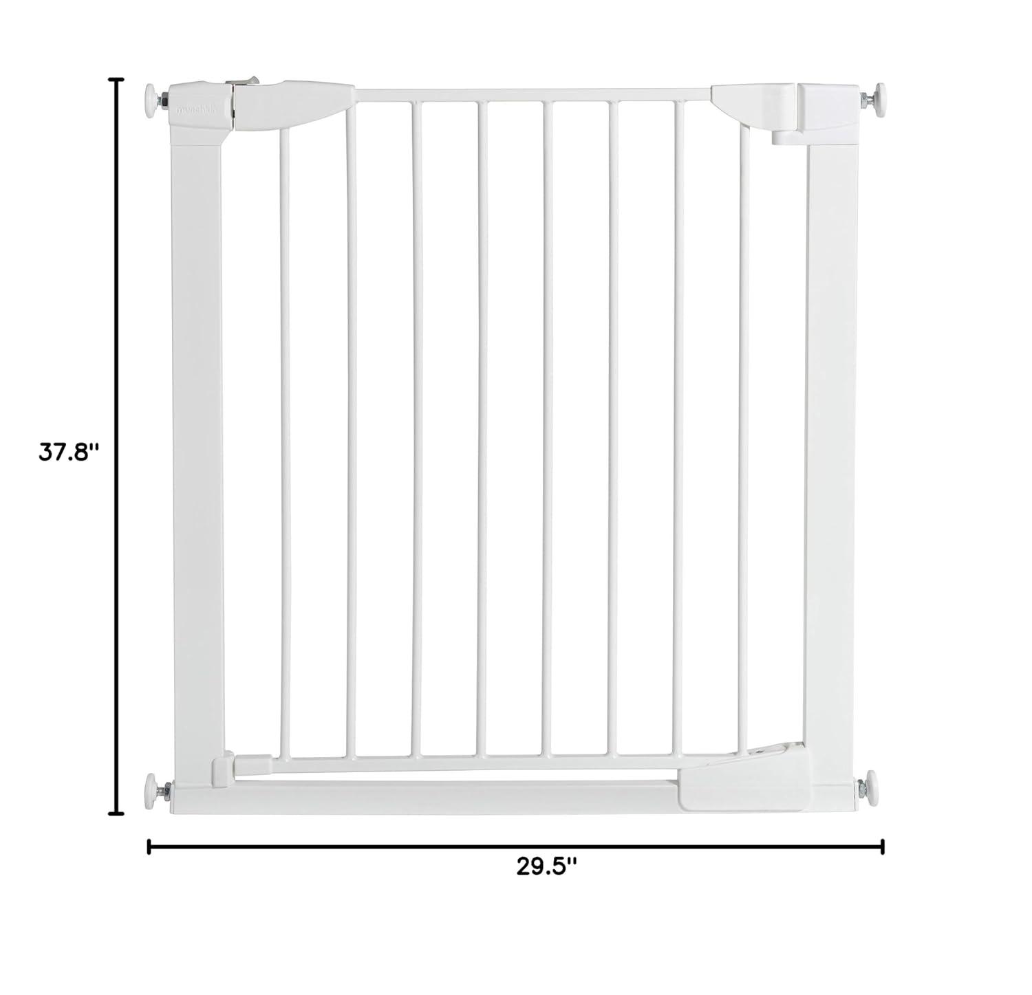 imageMunchkin Auto Close Pressure Mounted Baby Gate for Stairs Hallways and Doors Walk Through with Door Metal White  378 Inch Pack of 1