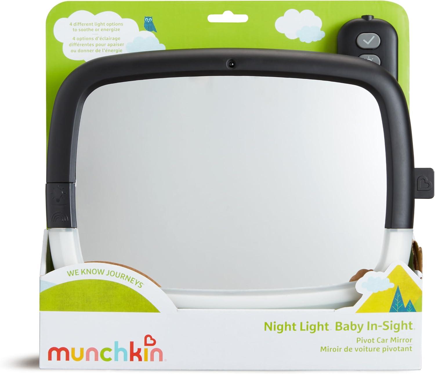 imageMunchkin Baby Car Mirror for Rear Facing Car Seats Night Light LED Pivot 360 Baby inSight Adjustable Auto Mirror BlackCar Mirror