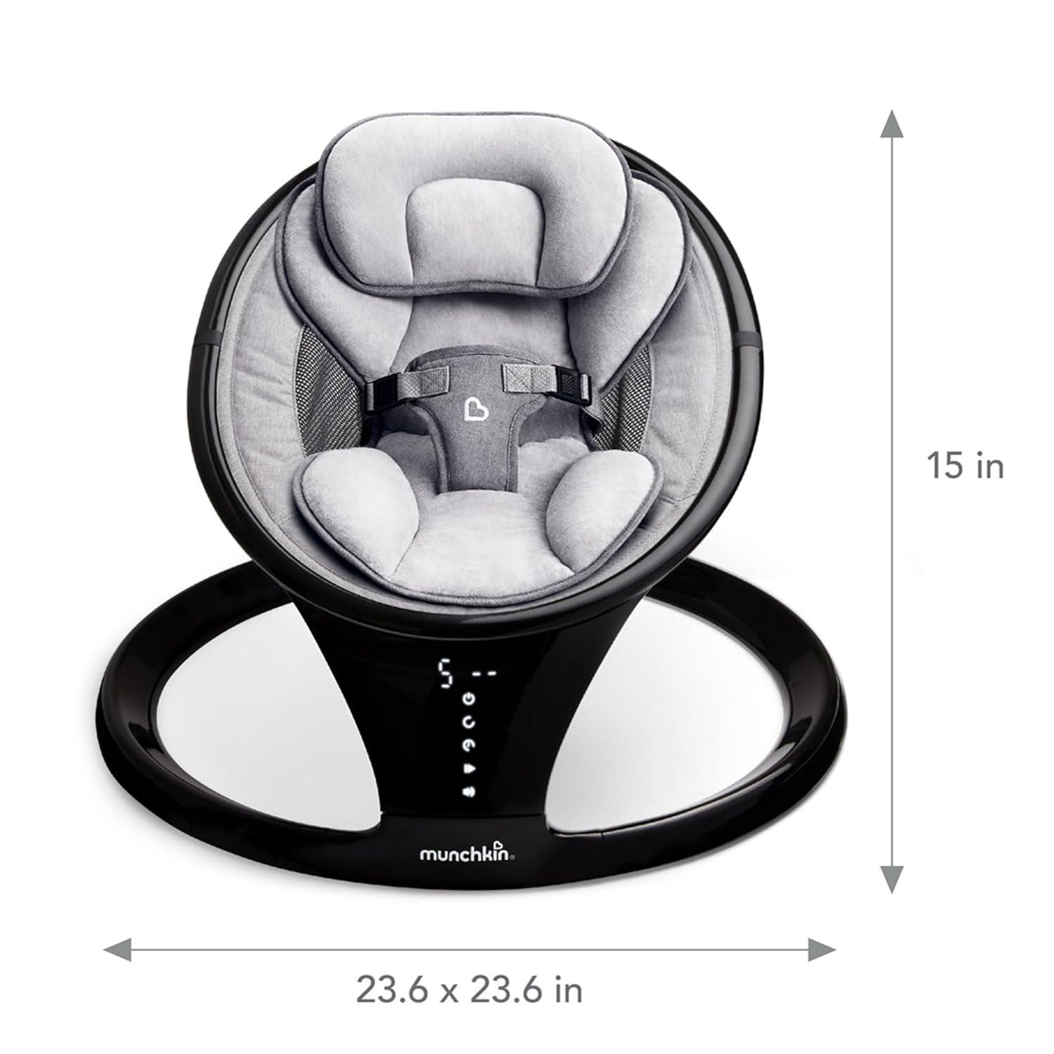 imageMunchkin Baby Swing Portable and Lightweight Bluetooth Enabled Electric Infant Rocker with Natural Sway in 5 Ranges of Motion Newborn Nursery Essentials BlackGreySwing
