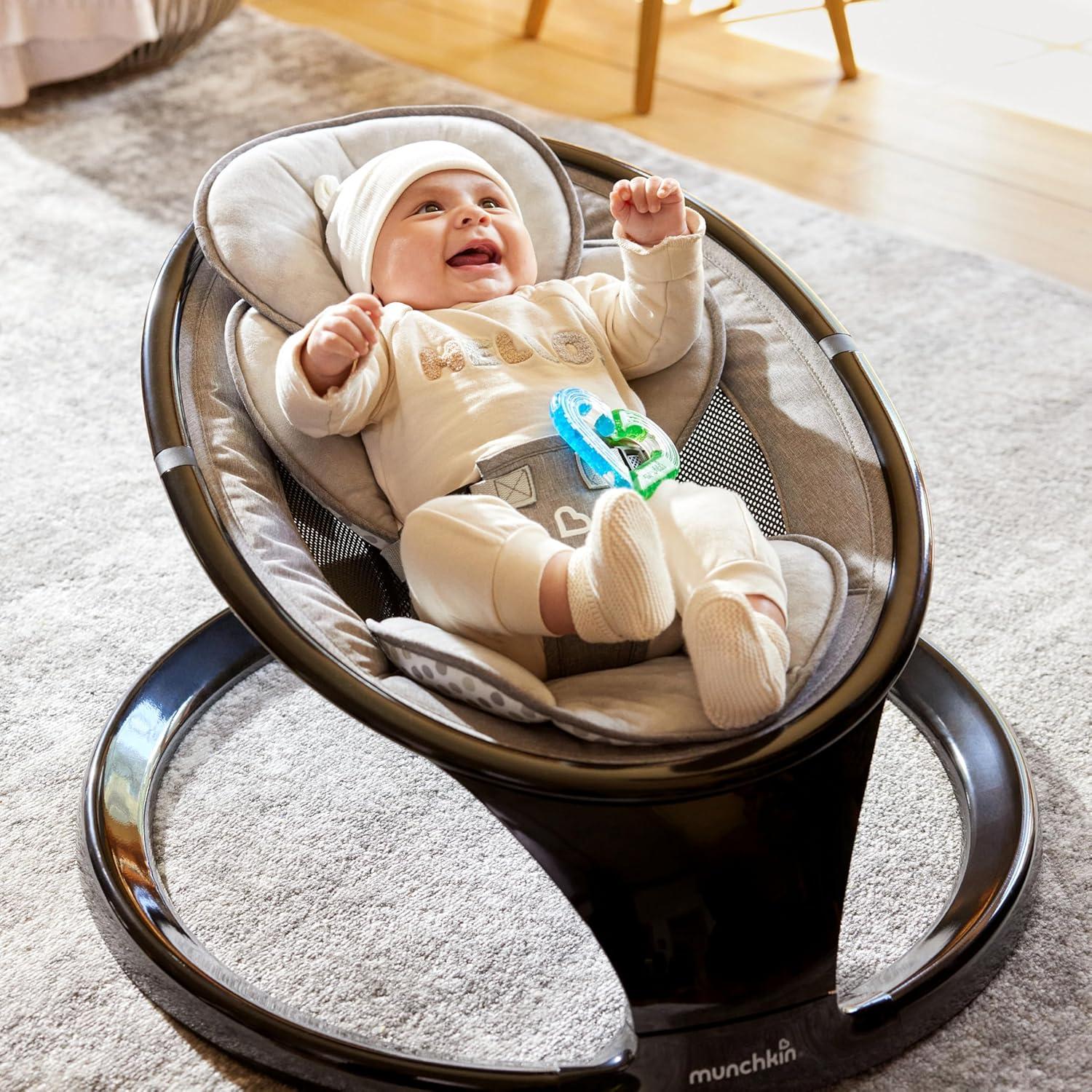 imageMunchkin Baby Swing Portable and Lightweight Bluetooth Enabled Electric Infant Rocker with Natural Sway in 5 Ranges of Motion Newborn Nursery Essentials BlackGreySwing