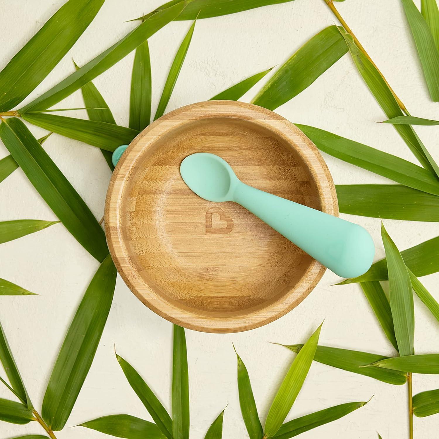 imageMunchkin Bambou Suction Bowl and Silicone Spoon for Babies and Toddlers NonToxic BambooBowl and Spoon