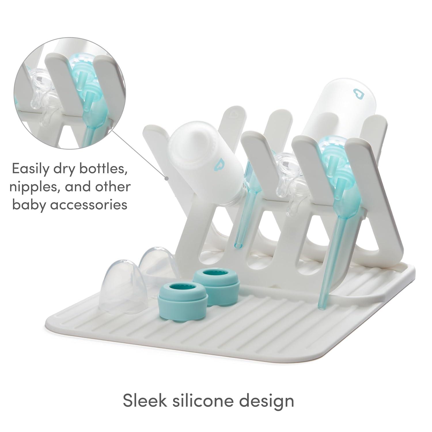 imageMunchkin Bottle Drying Rack and Mat Holds 8 Bottles Pump Parts Pacifiers ampamp Accessories Space Saving Folding Design Home and Travel Use Silicone White