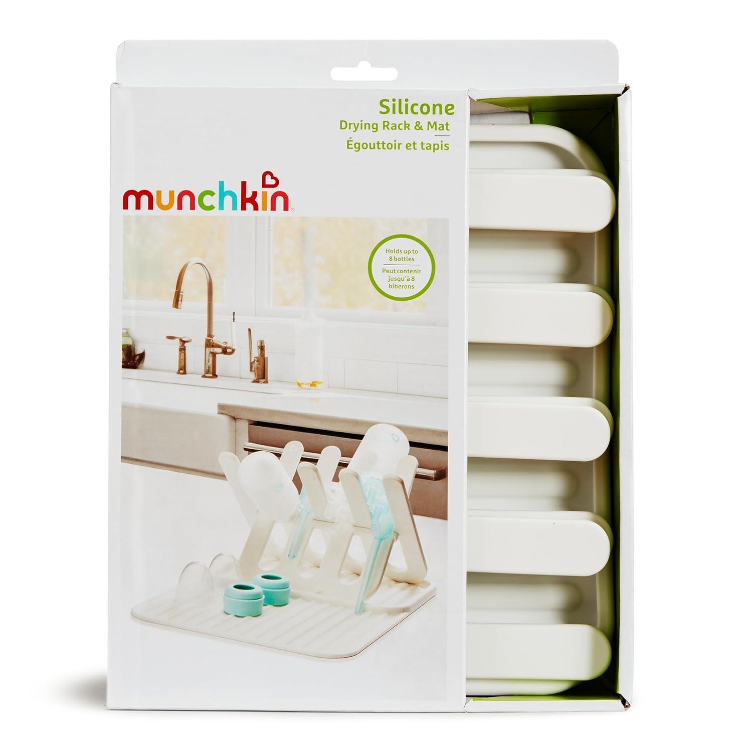 imageMunchkin Bottle Drying Rack and Mat Holds 8 Bottles Pump Parts Pacifiers ampamp Accessories Space Saving Folding Design Home and Travel Use Silicone White