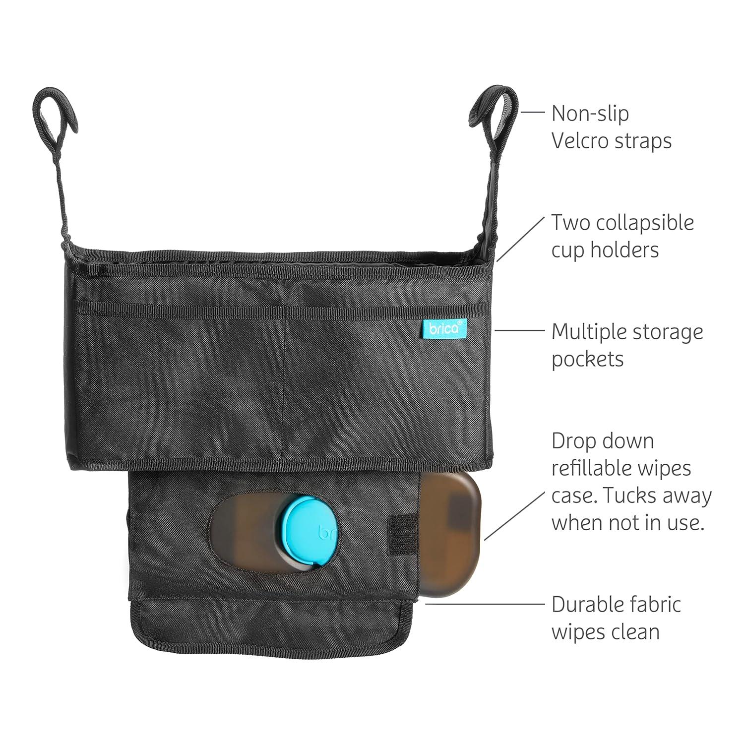 imageMunchkin Brica Stroller Organizer Bag  Universal Fit with Cup Holders and Wipes Case Fits UPPAbaby Evenflo BabyTrend and more Black