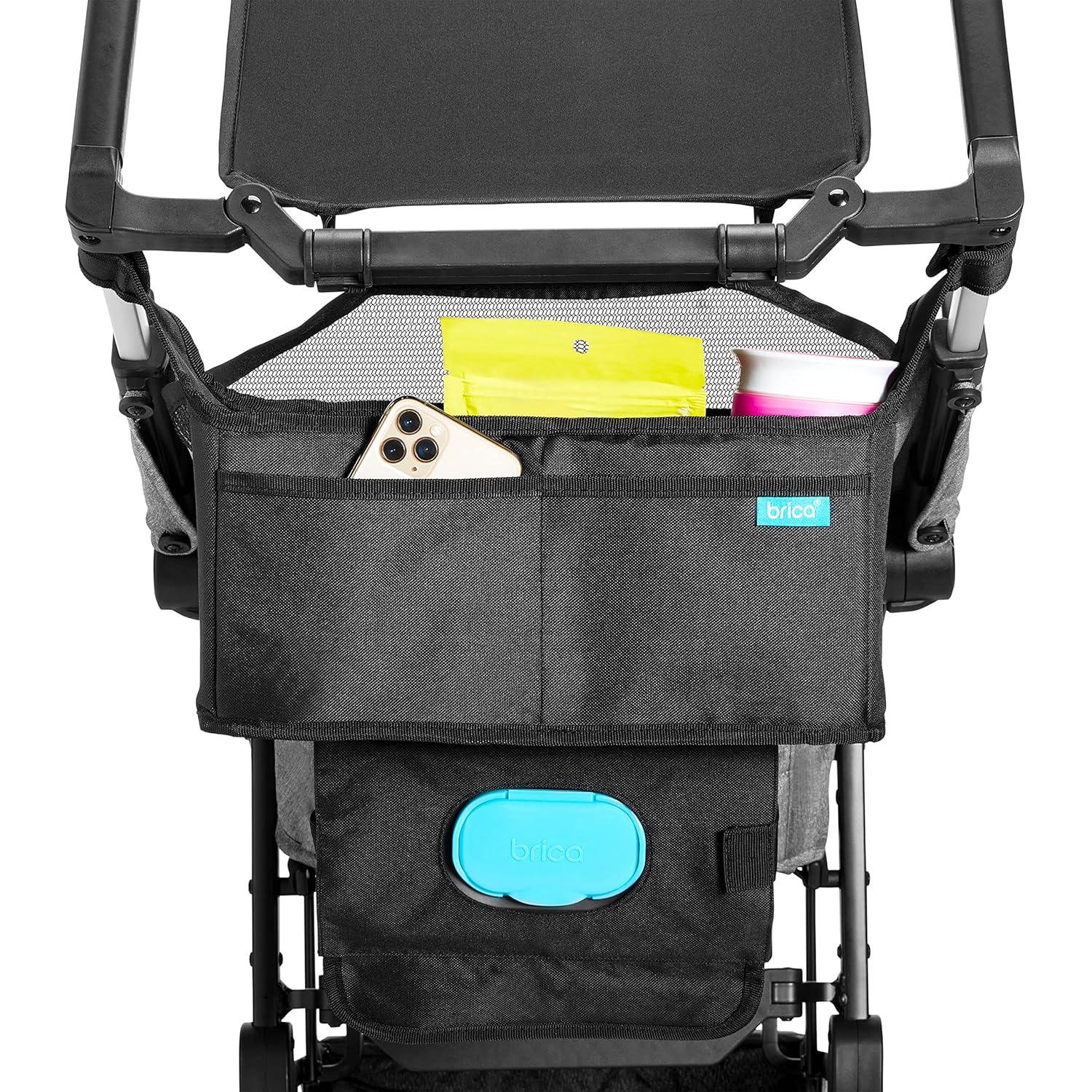 imageMunchkin Brica Stroller Organizer Bag  Universal Fit with Cup Holders and Wipes Case Fits UPPAbaby Evenflo BabyTrend and more Black
