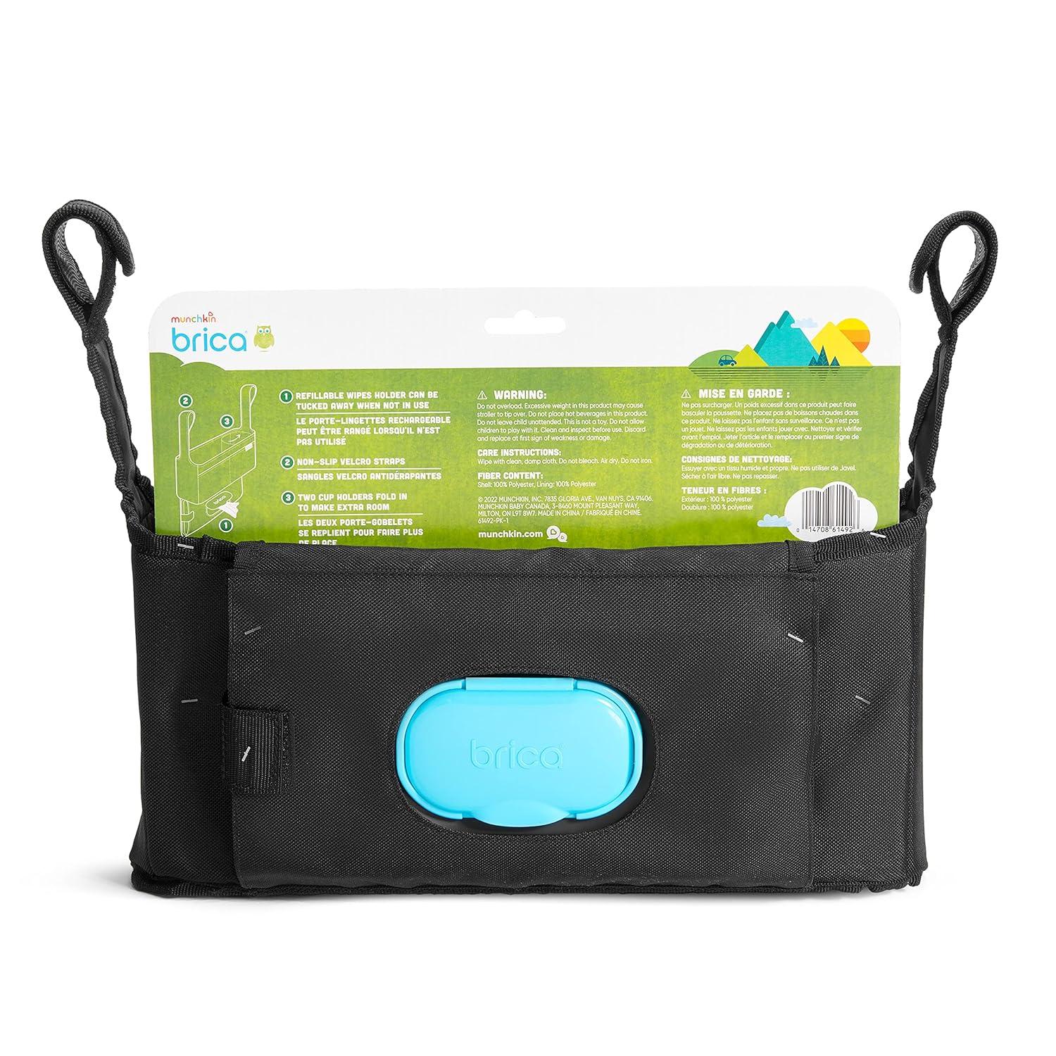 imageMunchkin Brica Stroller Organizer Bag  Universal Fit with Cup Holders and Wipes Case Fits UPPAbaby Evenflo BabyTrend and more Black