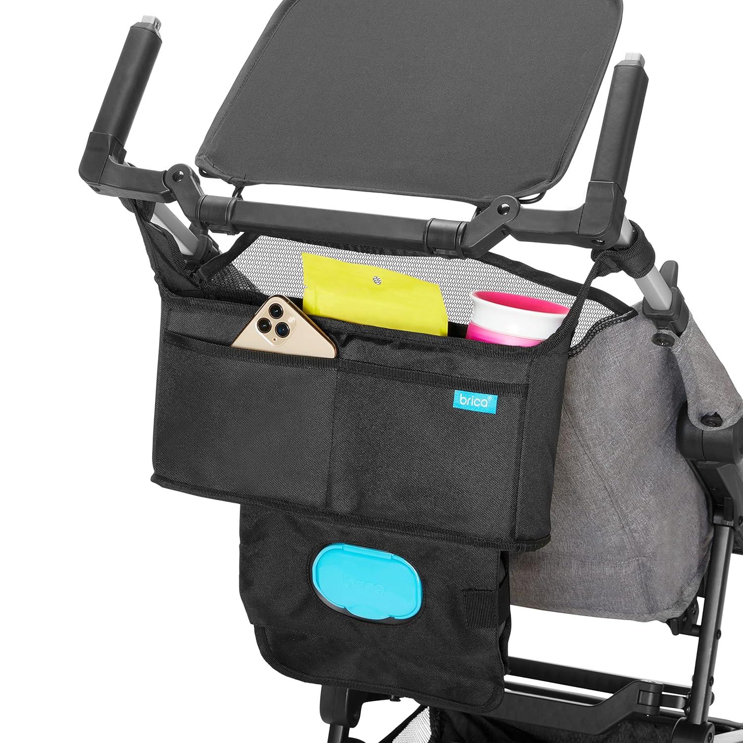 imageMunchkin Brica Stroller Organizer Bag  Universal Fit with Cup Holders and Wipes Case Fits UPPAbaby Evenflo BabyTrend and more Black