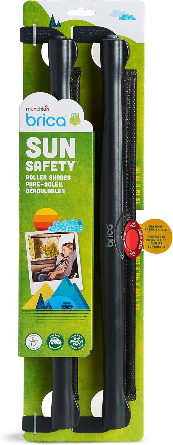 imageMunchkin Brica Sun Safety Car Window Shade with Heat Alert Helps Block UVAUVB Rays 2 Pack BlackCar Window Roller Shade