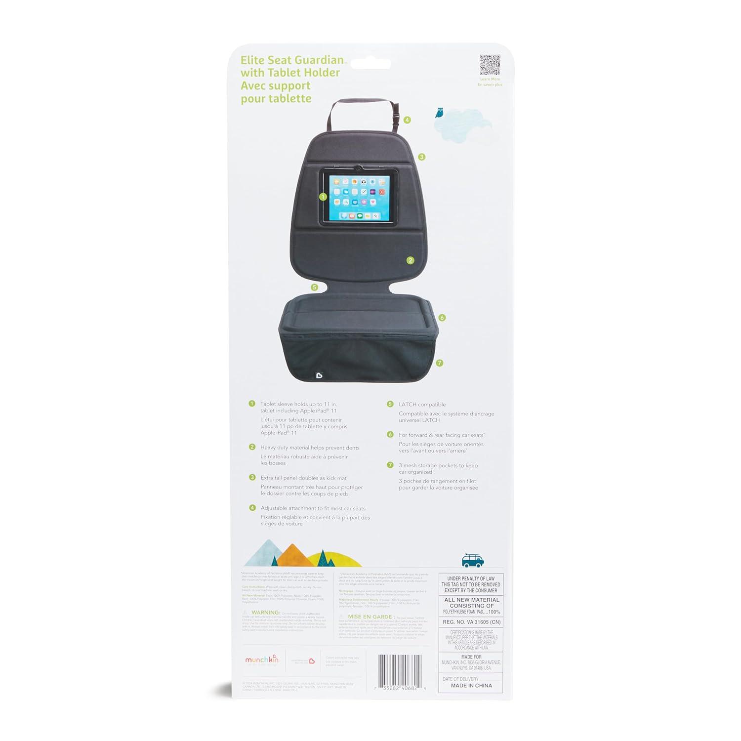 imageMunchkin Child Car Seat Protector Elite Seat Guardian with Grime Guard Fabric Dark GreySeat Protector with Tablet Holder