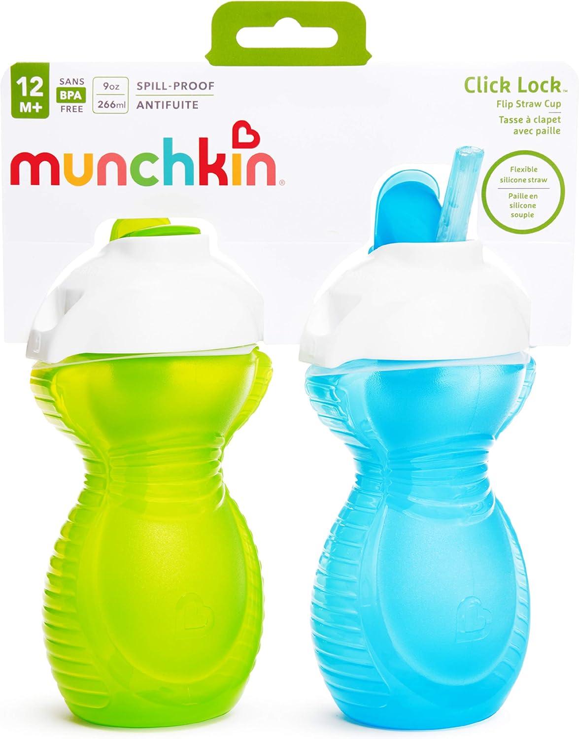imageMunchkin Click Lock Flip Straw Toddler Sippy Cup 9 Ounce 2 Pack BlueGreen2 Count Pack of 1