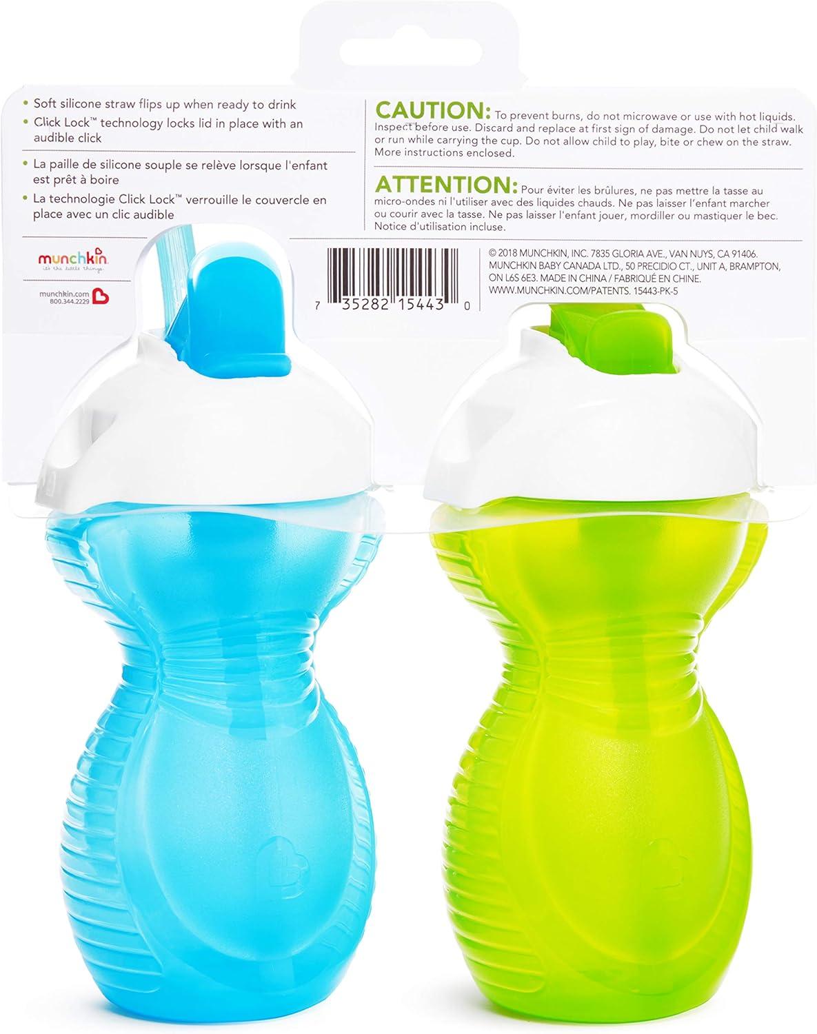 imageMunchkin Click Lock Flip Straw Toddler Sippy Cup 9 Ounce 2 Pack BlueGreen2 Count Pack of 1
