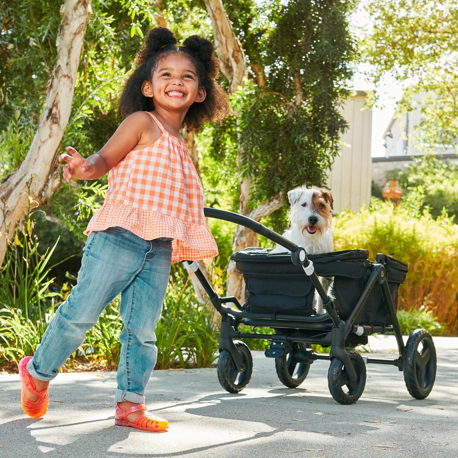 imageMunchkin Collapsible Wagon for Kids Foldable UltraCompact and Lightweight Stroller Wagon AllTerrain Wheels Adjustable Sun Canopy  Holds Up to 2 Passengers BlackStroller Wagon