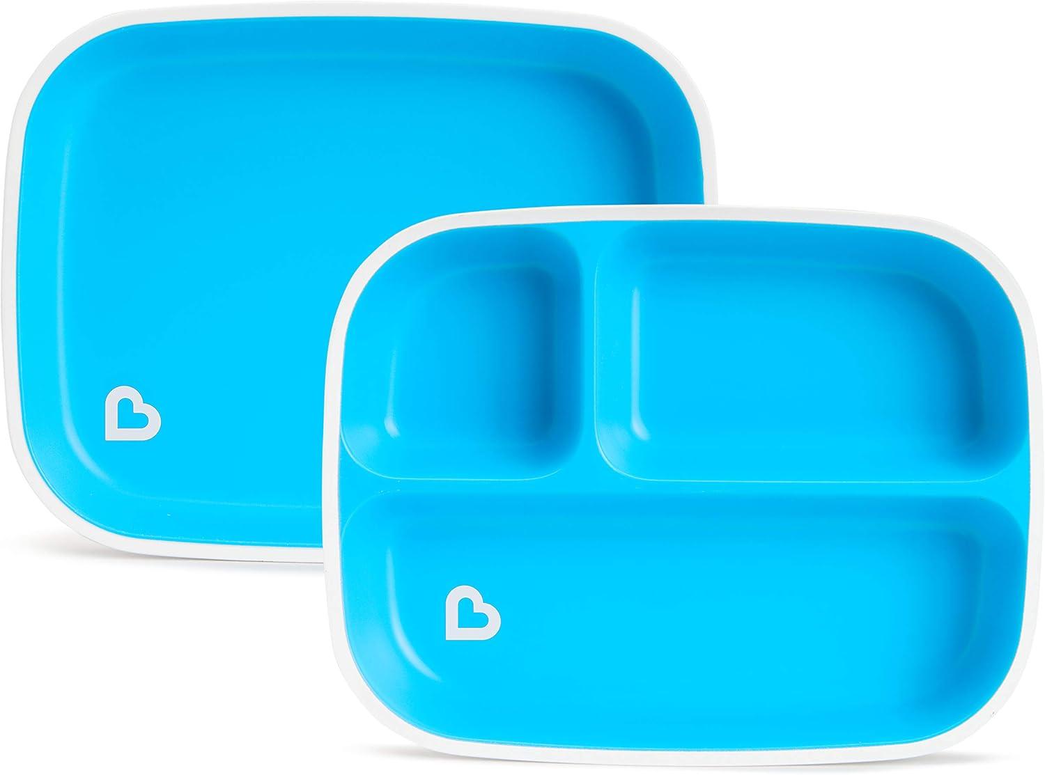 imageMunchkin Color Me Hungry 7pc Toddler Feeding Supplies Set Includes Plates Bowl Open Cup and Utensils in a Gift Box BlueBlue 7pc Set