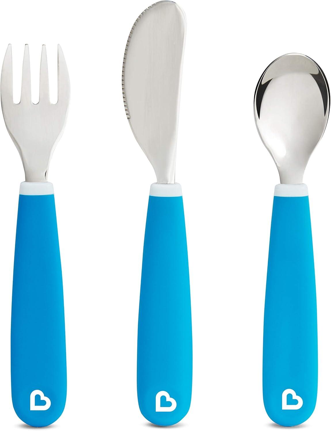 imageMunchkin Color Me Hungry 7pc Toddler Feeding Supplies Set Includes Plates Bowl Open Cup and Utensils in a Gift Box BlueBlue 7pc Set
