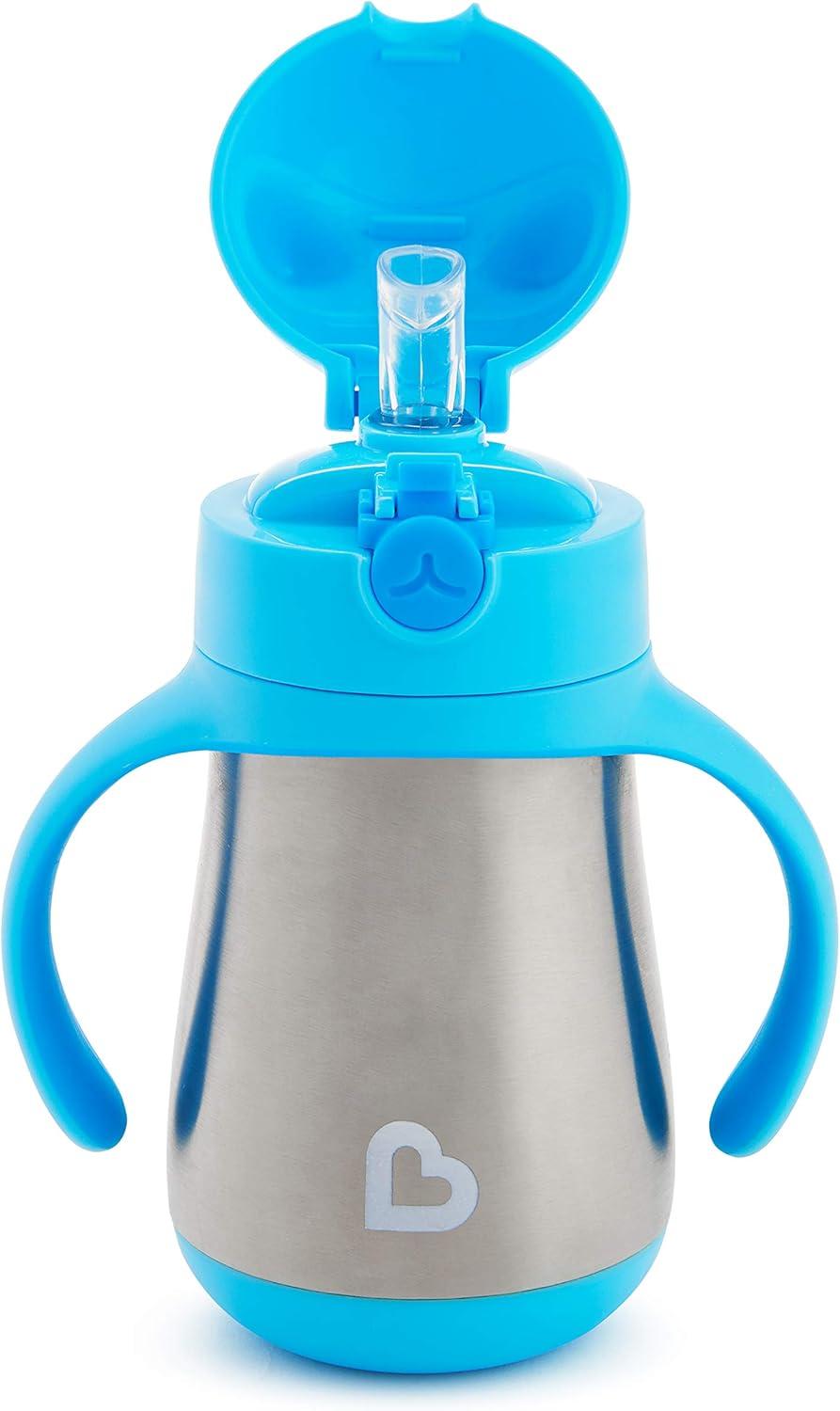 imageMunchkin Cool Cat Sippy Cup for Toddlers Stainless Steel Straw Cup 8 Ounce PurpleBlue