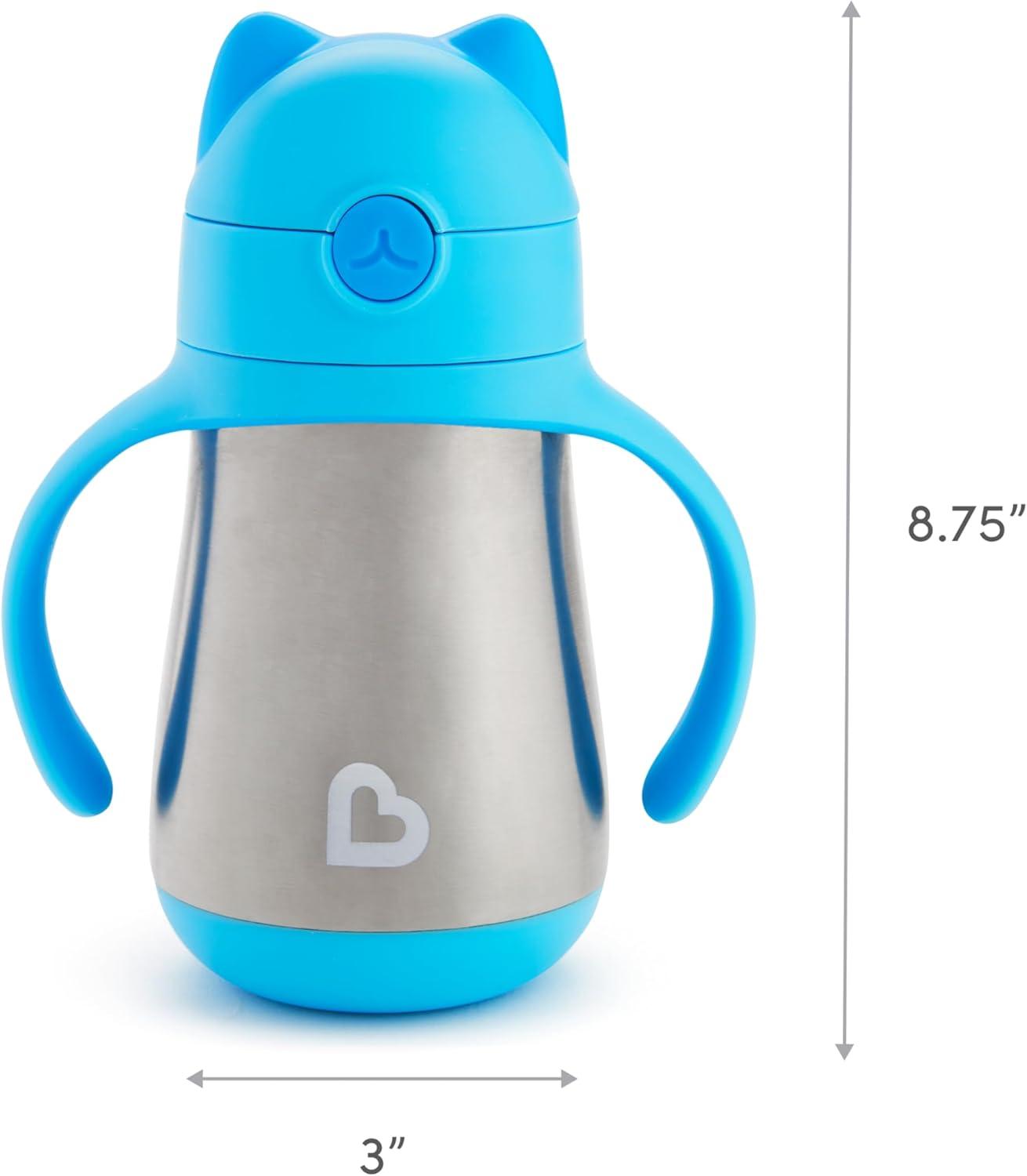imageMunchkin Cool Cat Sippy Cup for Toddlers Stainless Steel Straw Cup 8 Ounce PurpleBlue