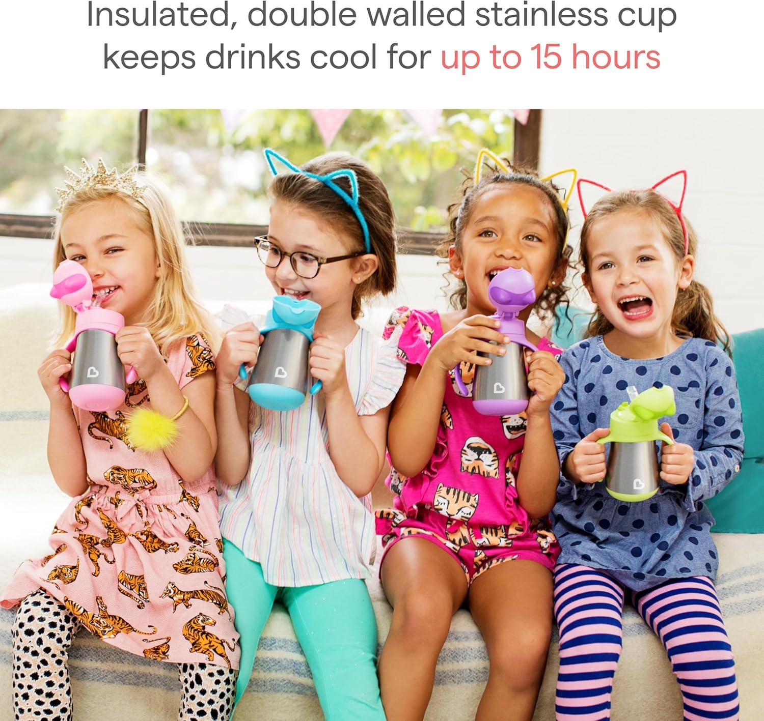 imageMunchkin Cool Cat Sippy Cup for Toddlers Stainless Steel Straw Cup 8 Ounce PurpleBlue