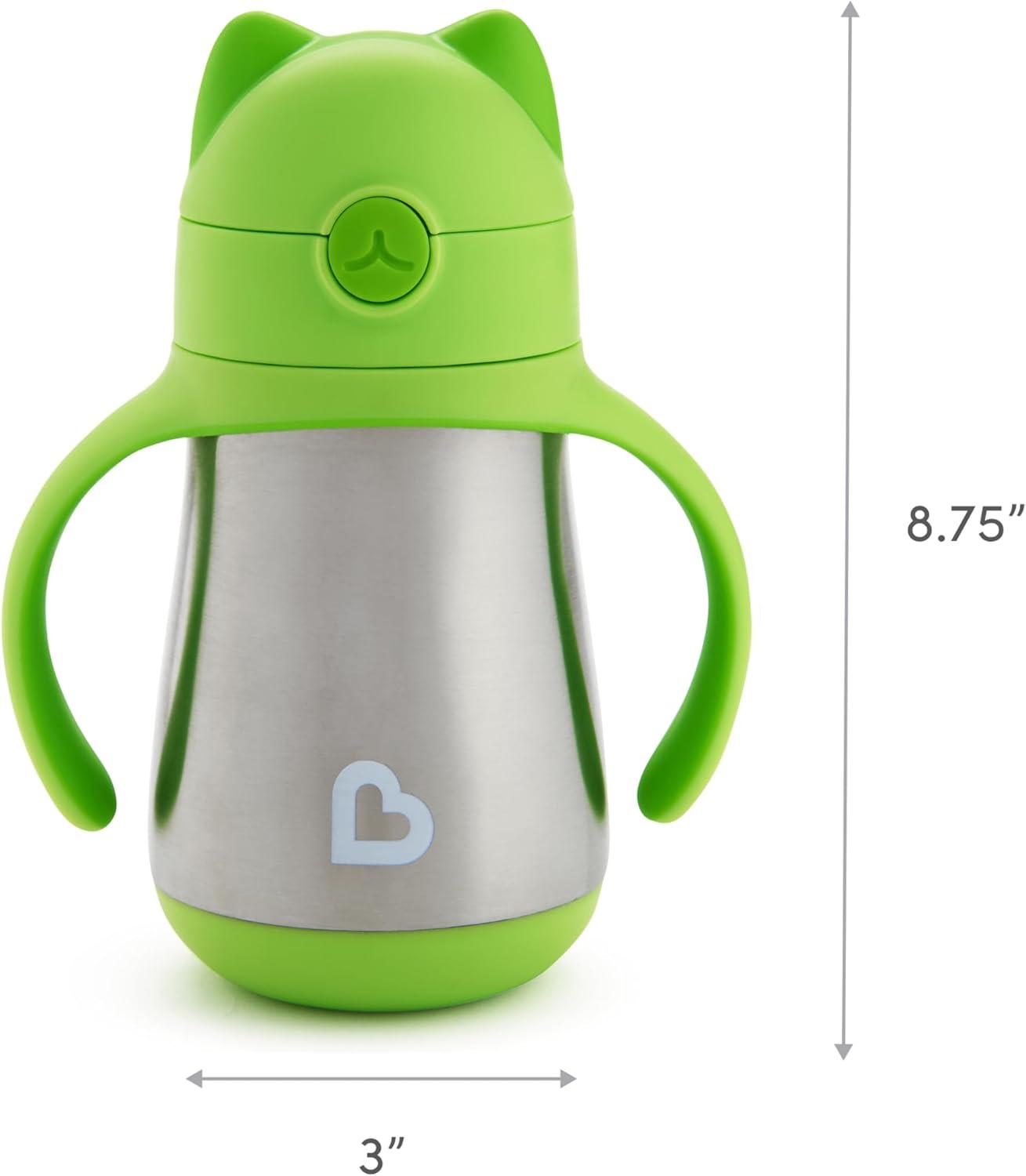 imageMunchkin Cool Cat Sippy Cup for Toddlers Stainless Steel Straw Cup 8 Ounce PurpleGreen