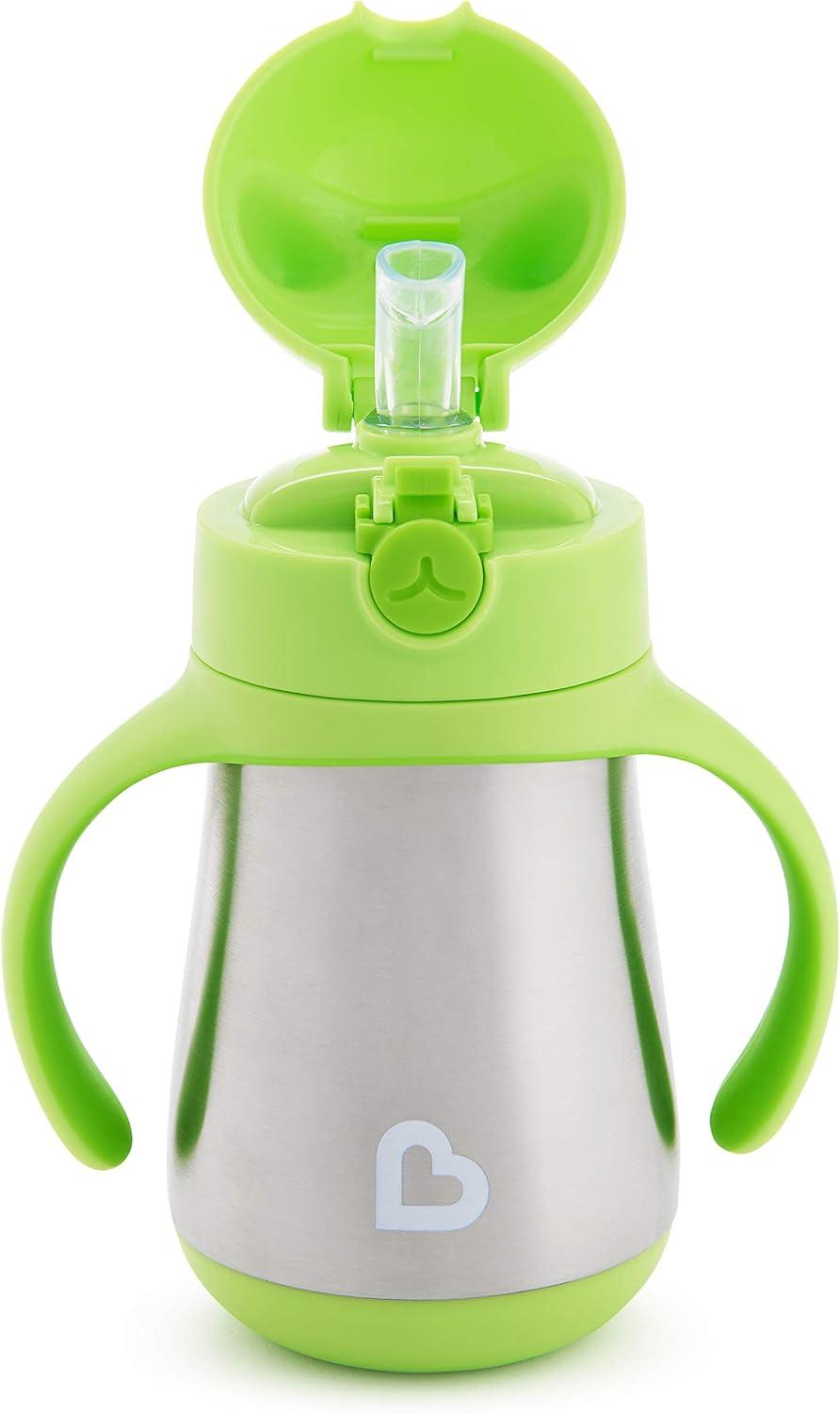 imageMunchkin Cool Cat Sippy Cup for Toddlers Stainless Steel Straw Cup 8 Ounce PurpleGreen