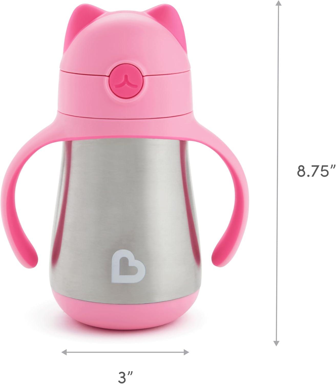 imageMunchkin Cool Cat Sippy Cup for Toddlers Stainless Steel Straw Cup 8 Ounce PurplePink