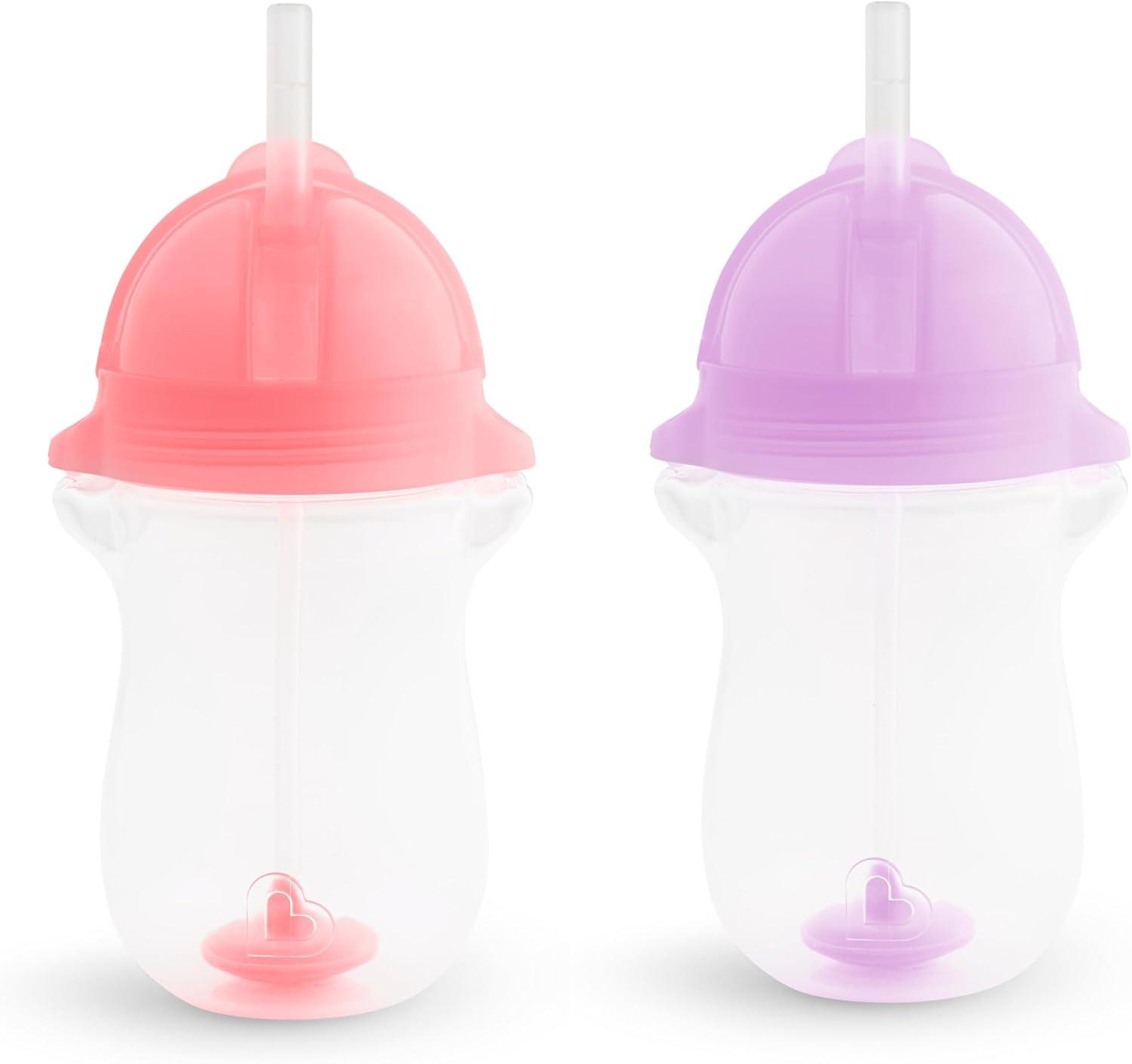 imageMunchkin Cool Cat Sippy Cup for Toddlers Stainless Steel Straw Cup 8 Ounce PurplePink