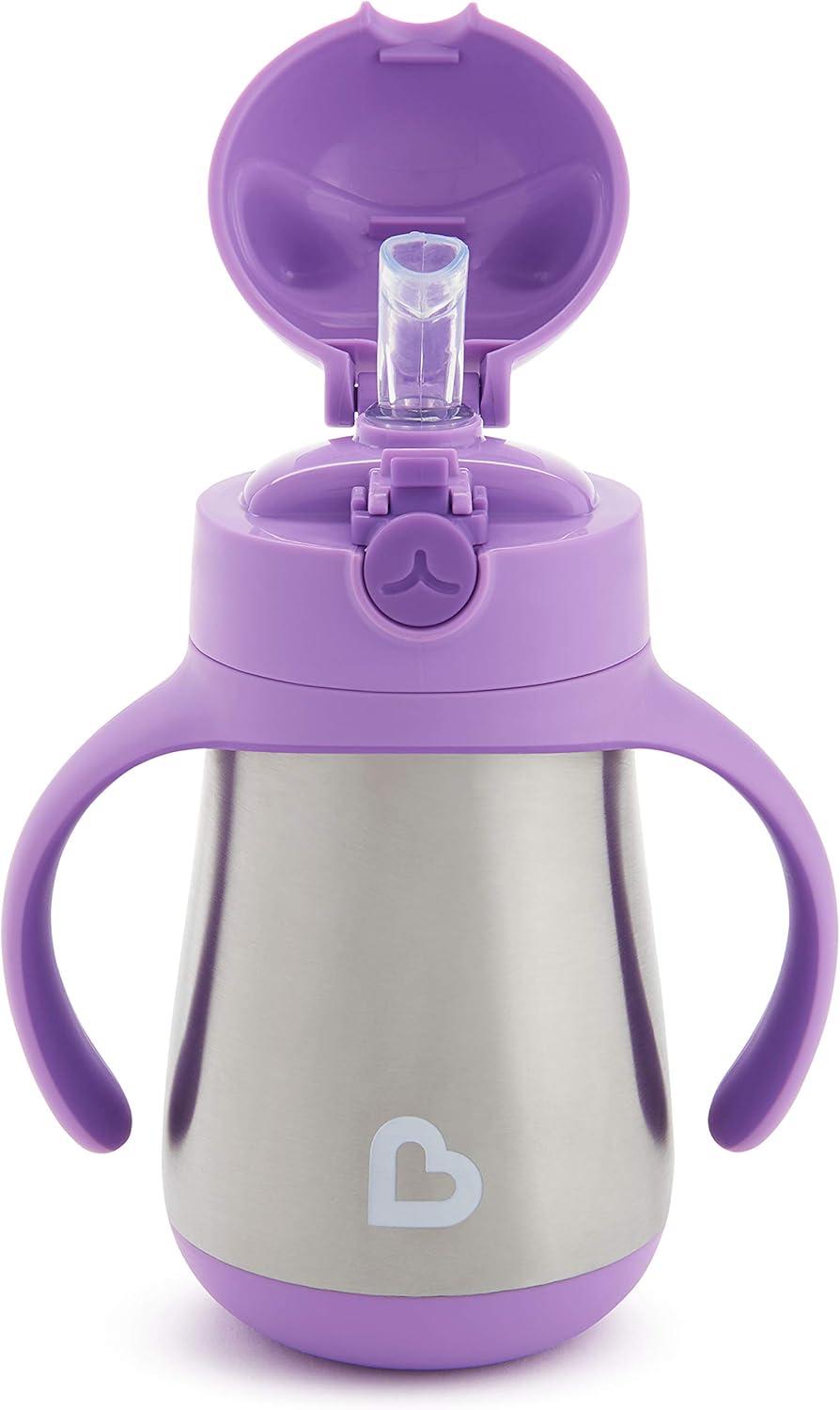 imageMunchkin Cool Cat Sippy Cup for Toddlers Stainless Steel Straw Cup 8 Ounce PurplePurple