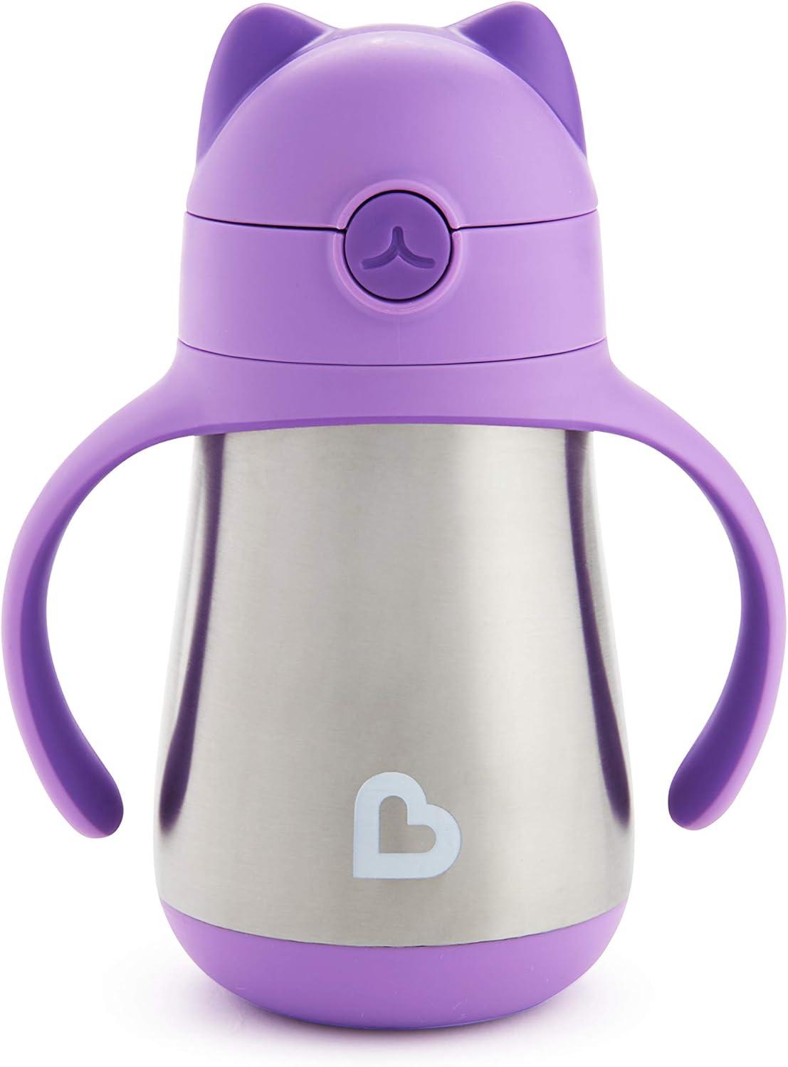 imageMunchkin Cool Cat Sippy Cup for Toddlers Stainless Steel Straw Cup 8 Ounce PurplePurple