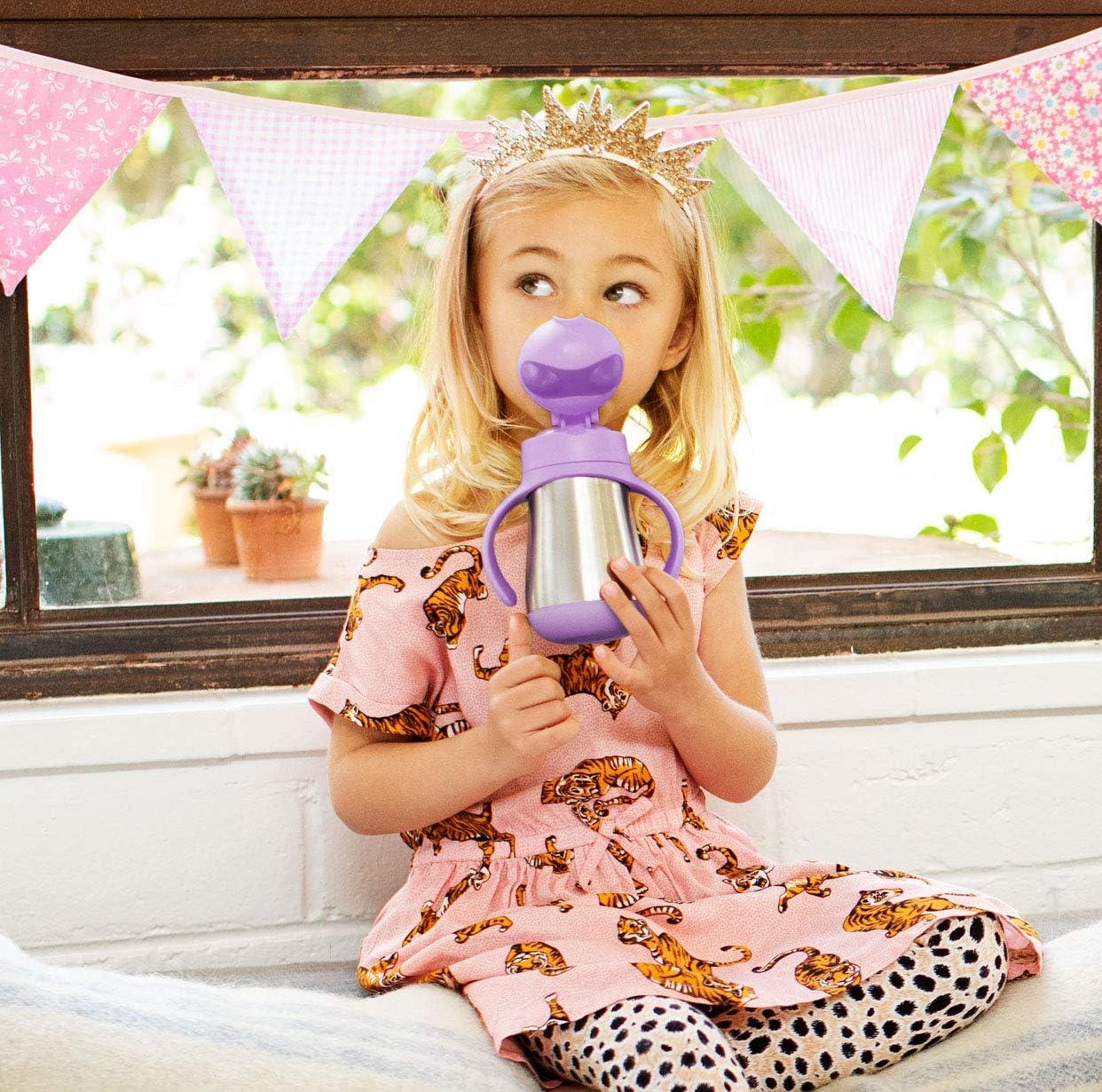 imageMunchkin Cool Cat Sippy Cup for Toddlers Stainless Steel Straw Cup 8 Ounce PurplePurple