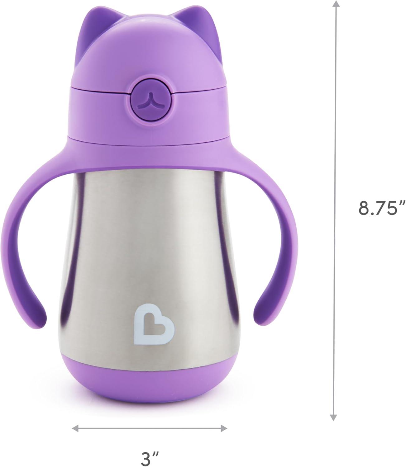 imageMunchkin Cool Cat Sippy Cup for Toddlers Stainless Steel Straw Cup 8 Ounce PurplePurple
