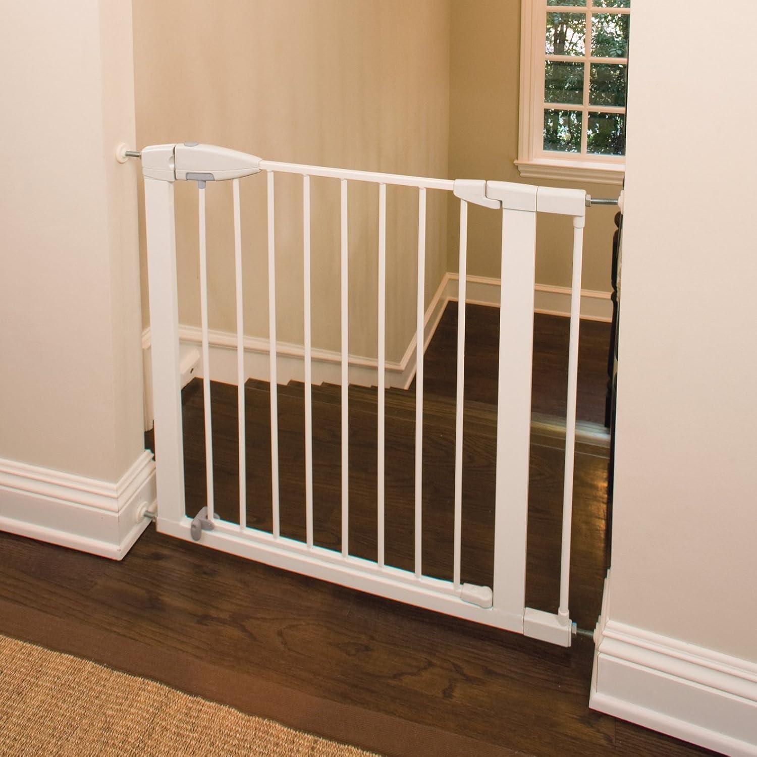 imageMunchkin Easy Close Pressure Mounted Baby Gate for Stairs Hallways and Doors Walk Through with Door Metal White 35x295 Inch Pack of 1White